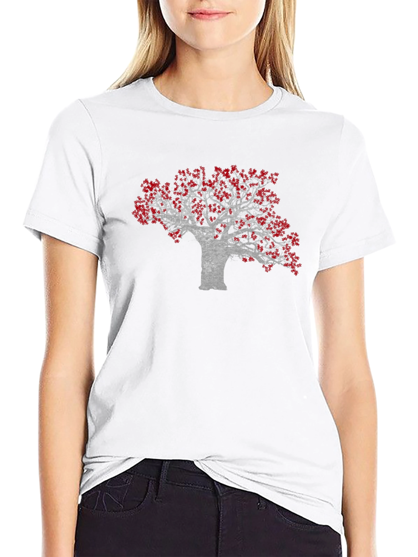Red Leaf Tree Graphic Black Tee