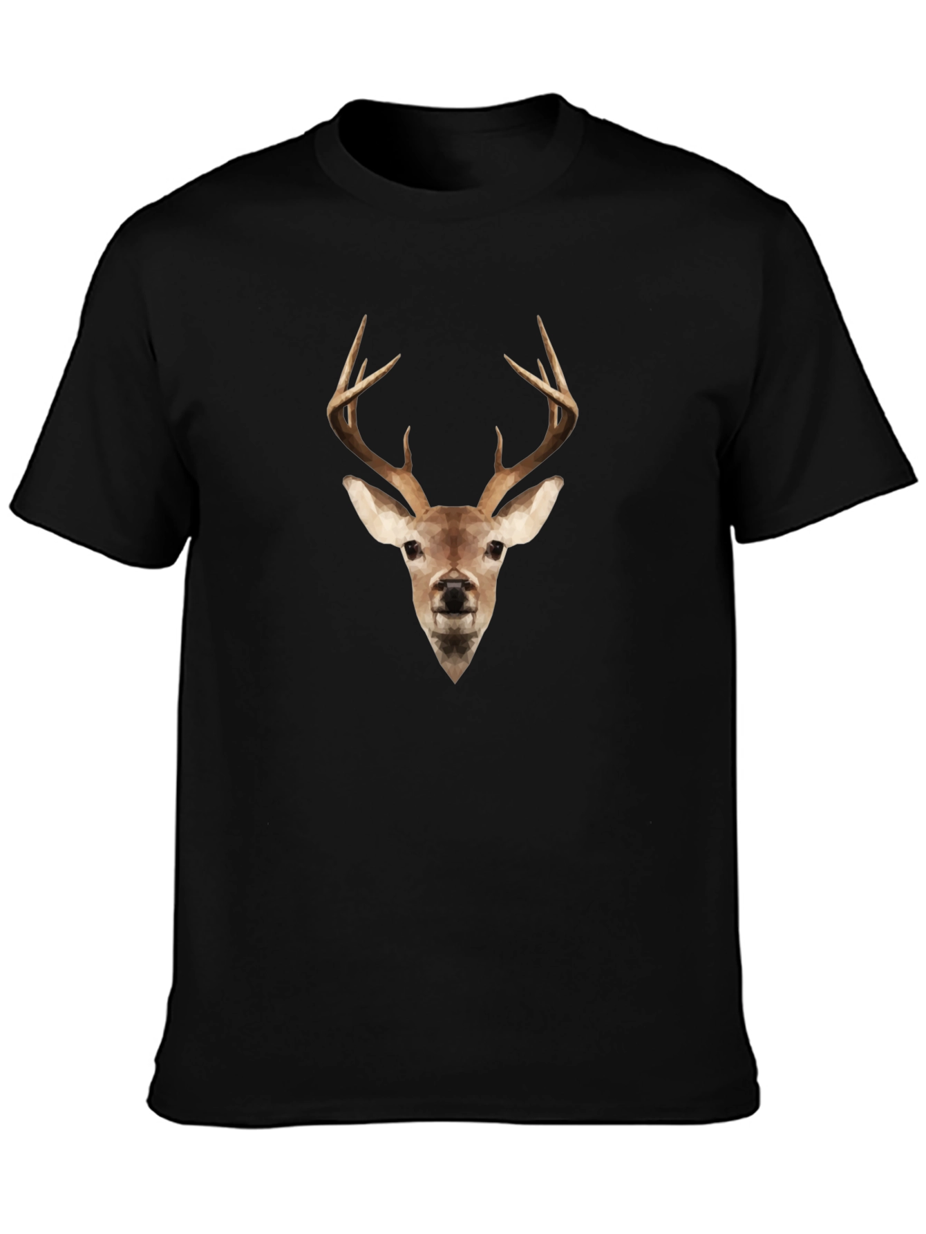 Geometric Deer Head Black Tee - Modern Wildlife Style