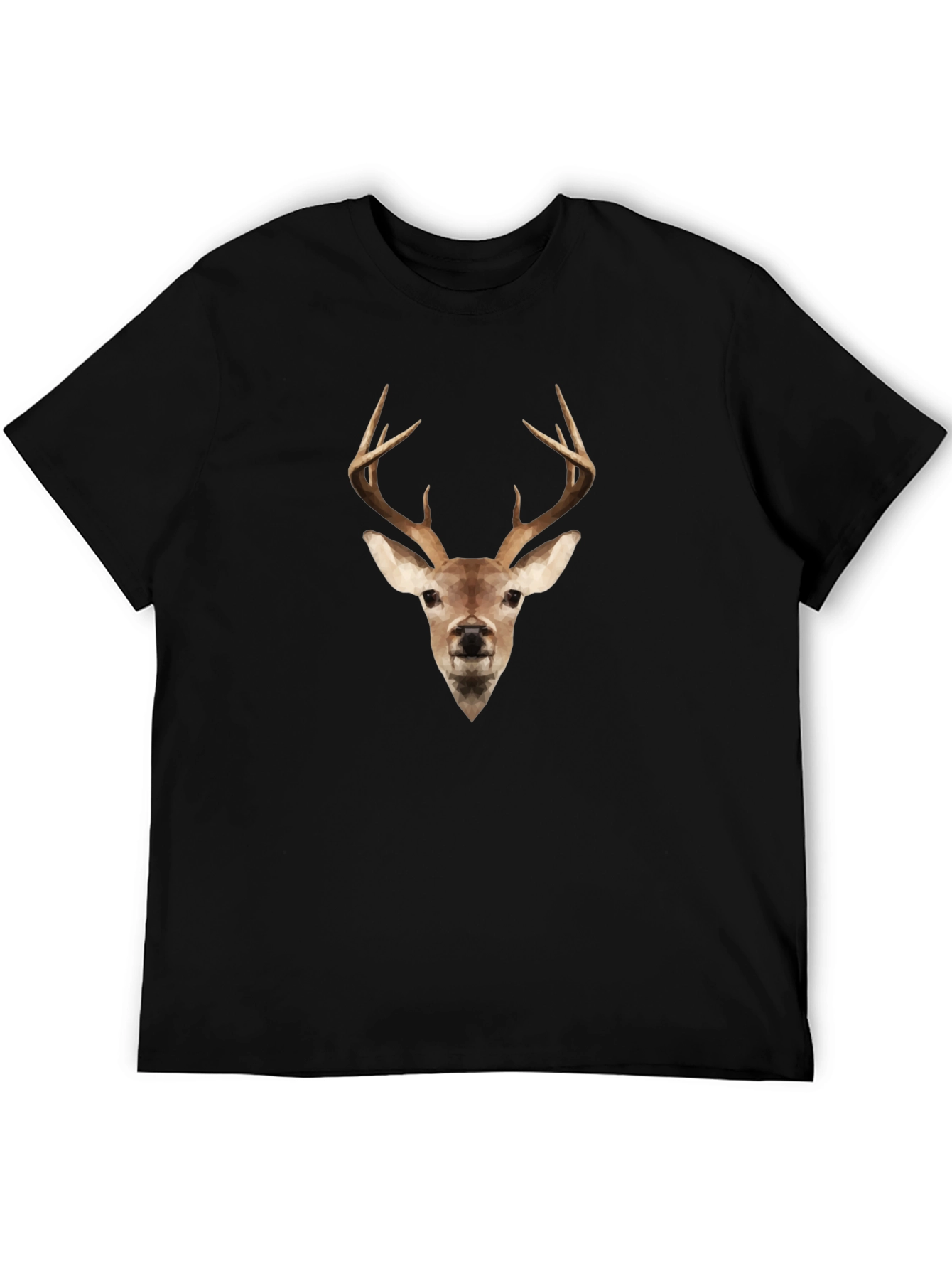 Geometric Deer Head Black Tee - Modern Wildlife Style