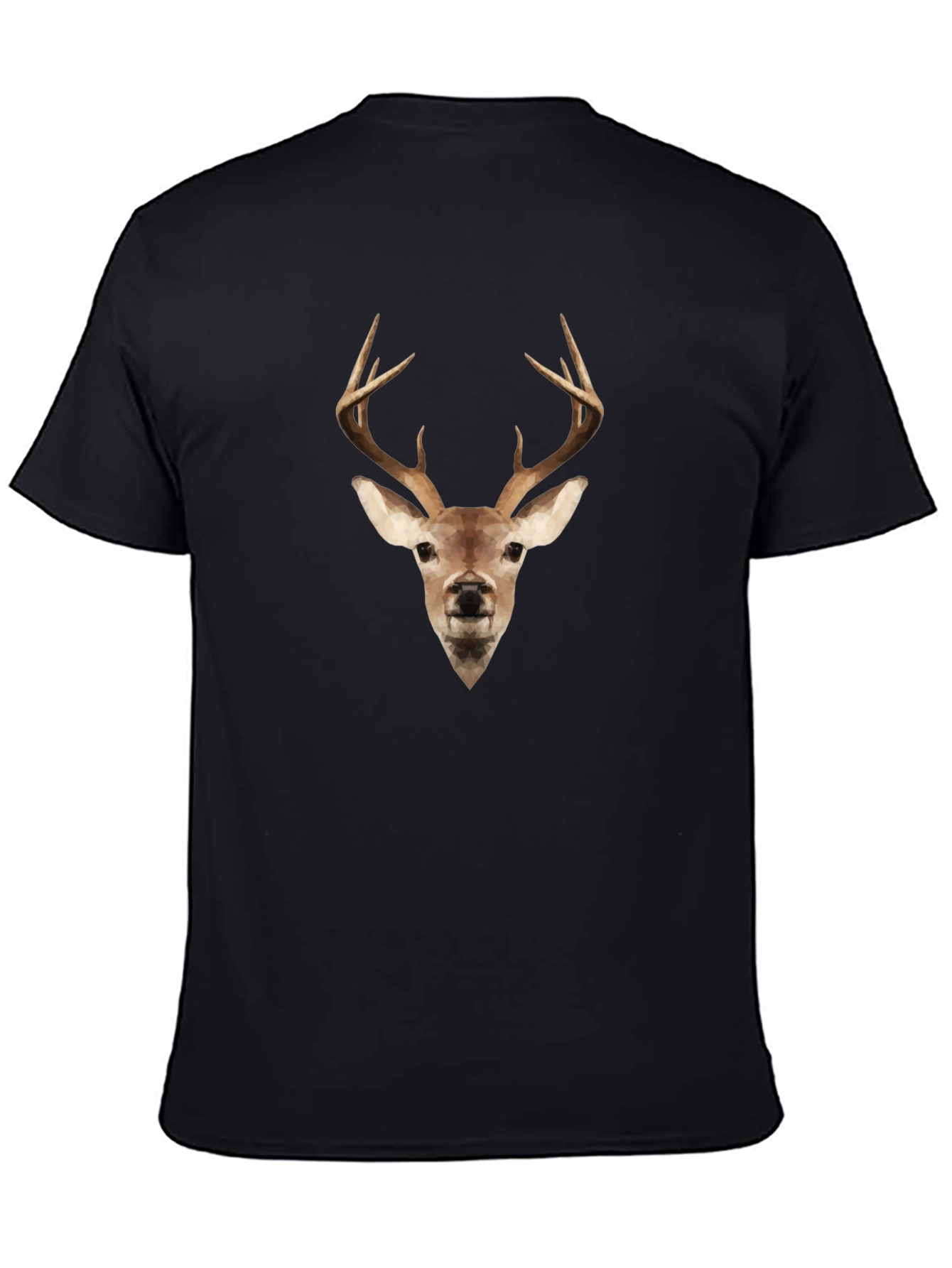Geometric Deer Head Black Tee - Modern Wildlife Style