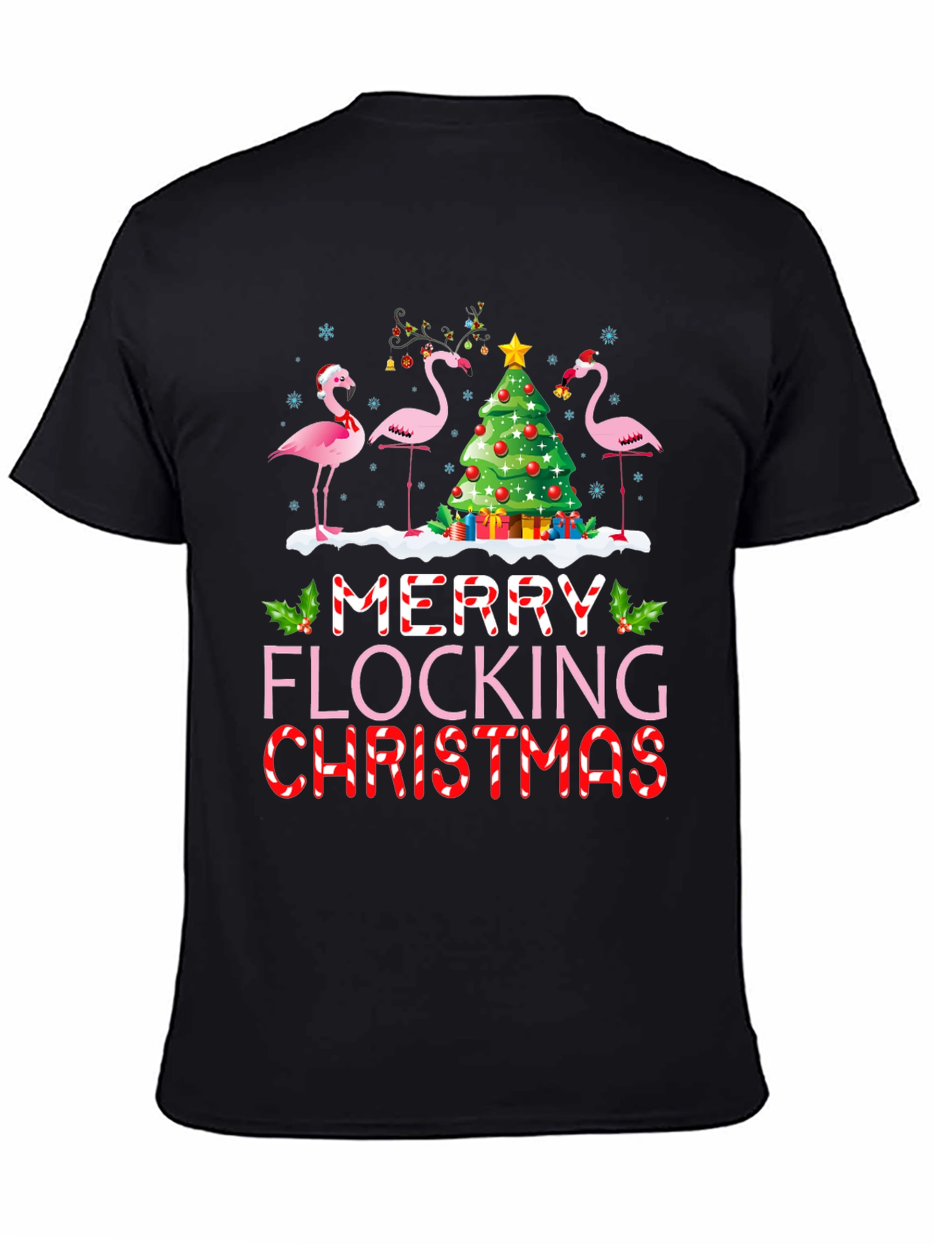 Merry Flocking Christmas Flamingo Holiday T-Shirt