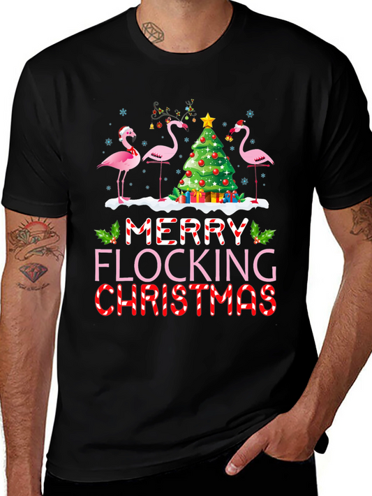 Merry Flocking Christmas Flamingo Holiday T-Shirt