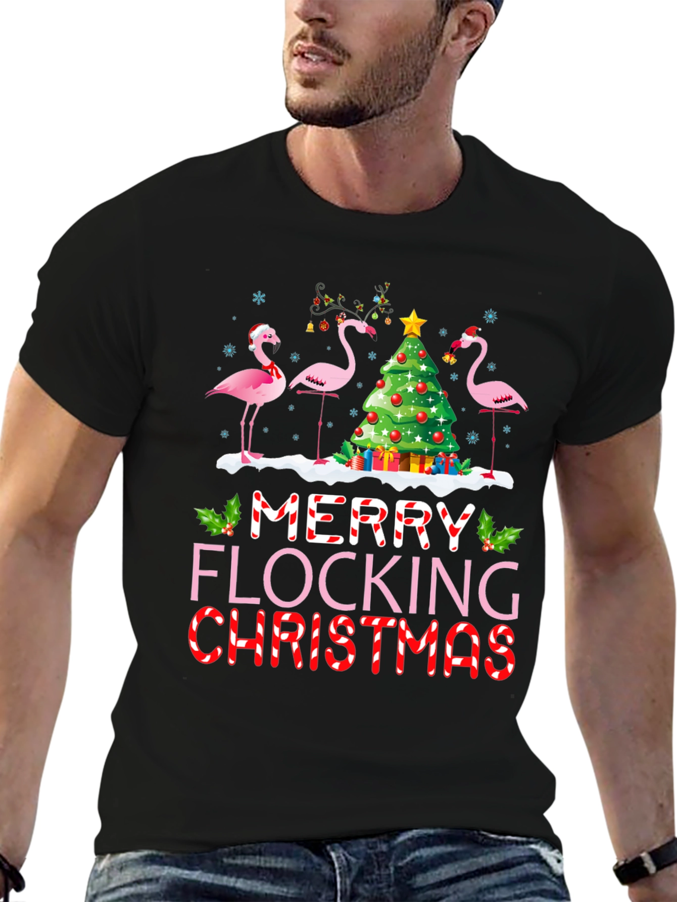 Merry Flocking Christmas Flamingo Holiday T-Shirt