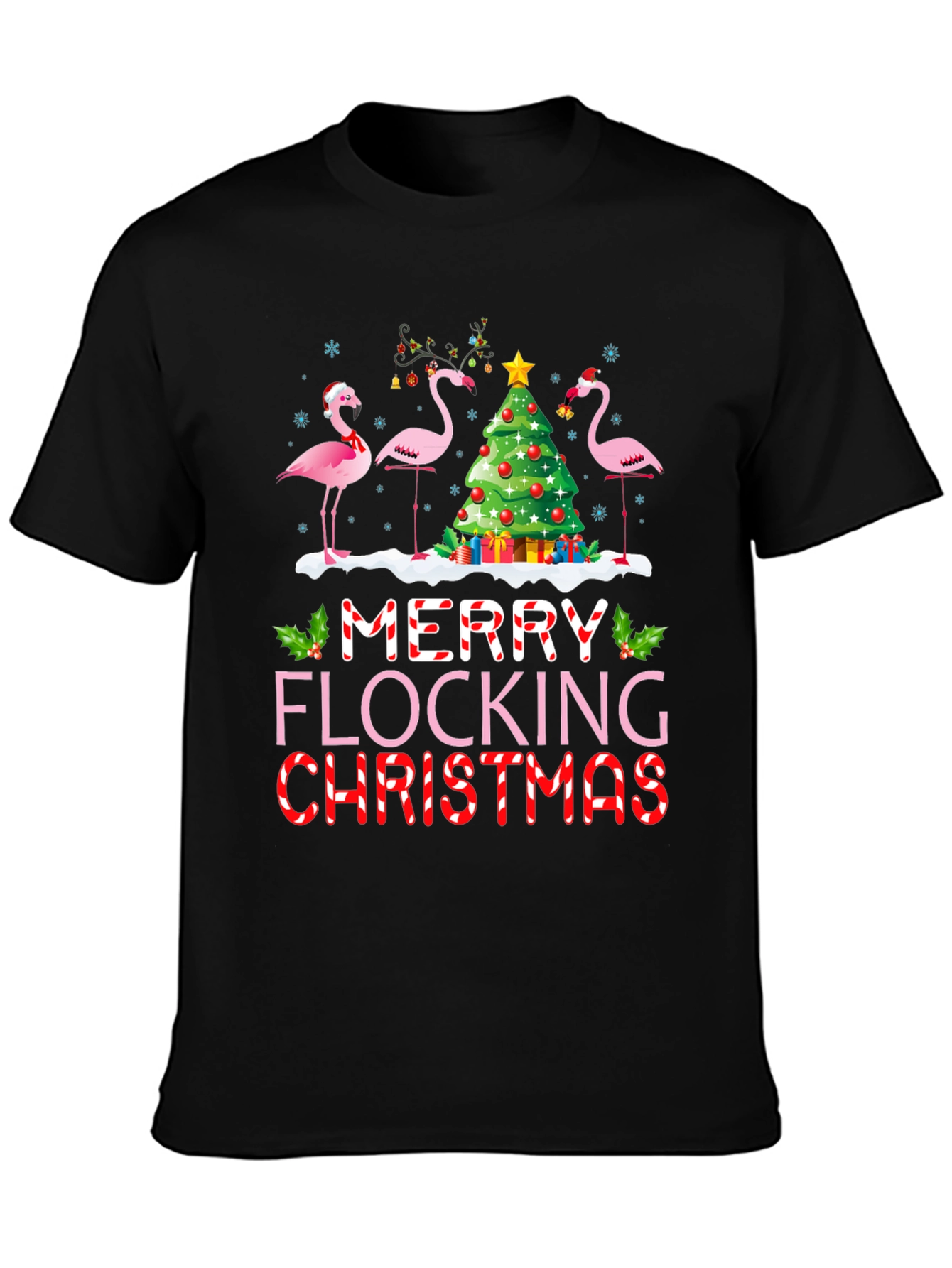 Merry Flocking Christmas Flamingo Holiday T-Shirt