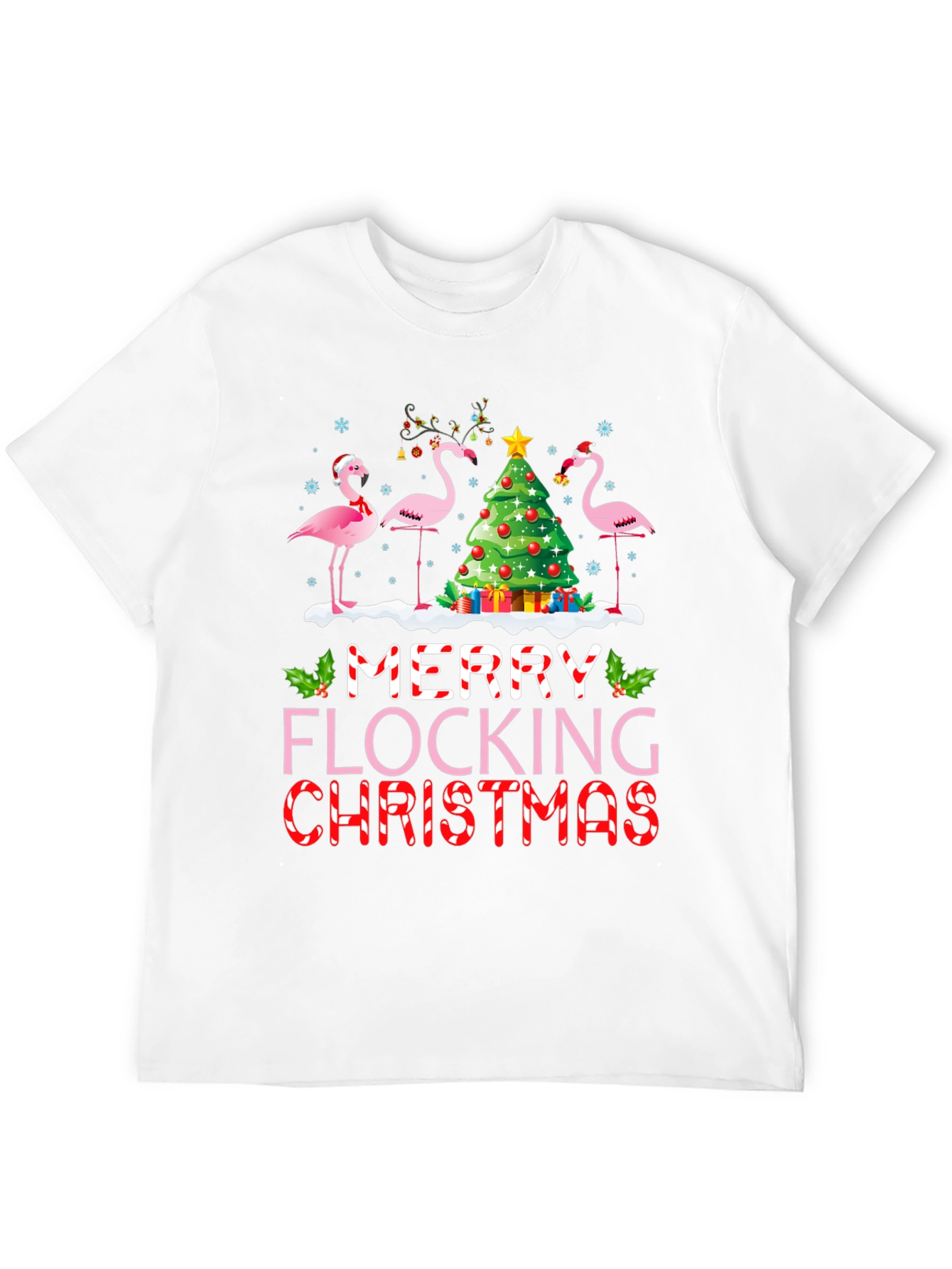Merry Flocking Christmas Flamingo Holiday T-Shirt