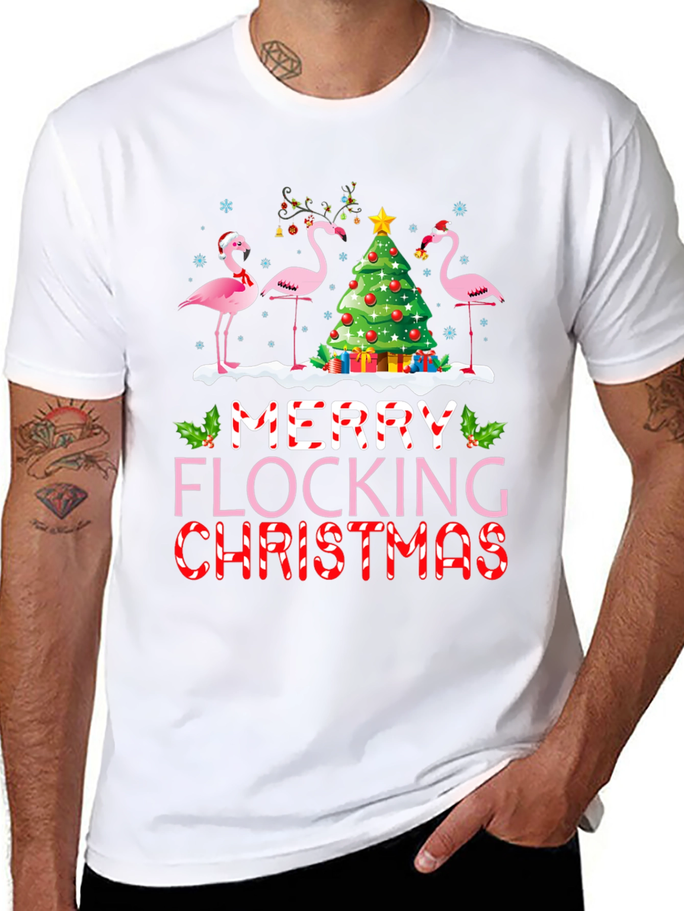 Merry Flocking Christmas Flamingo Holiday T-Shirt