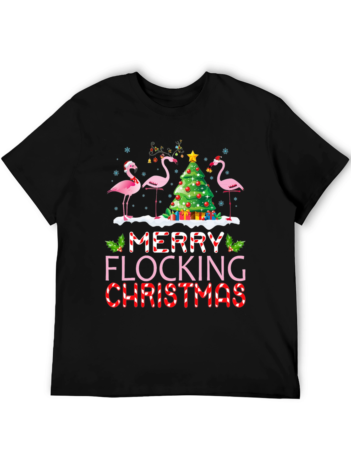 Merry Flocking Christmas Flamingo Holiday T-Shirt