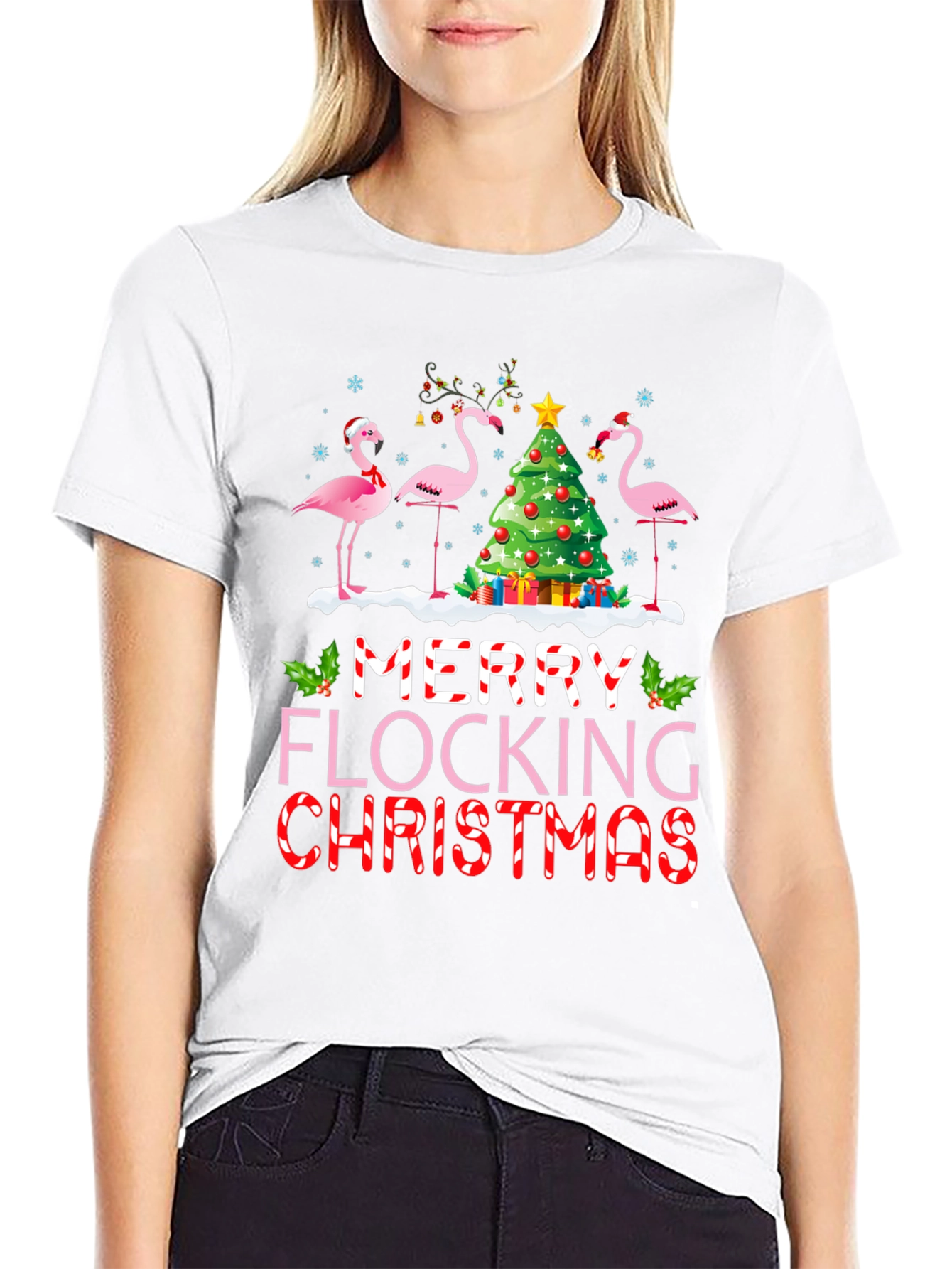 Merry Flocking Christmas Flamingo Holiday T-Shirt