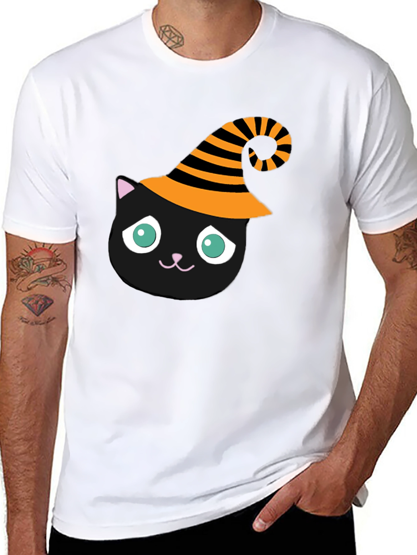 Halloween Cat T-Shirt - Witch Hat Black Cat Tee