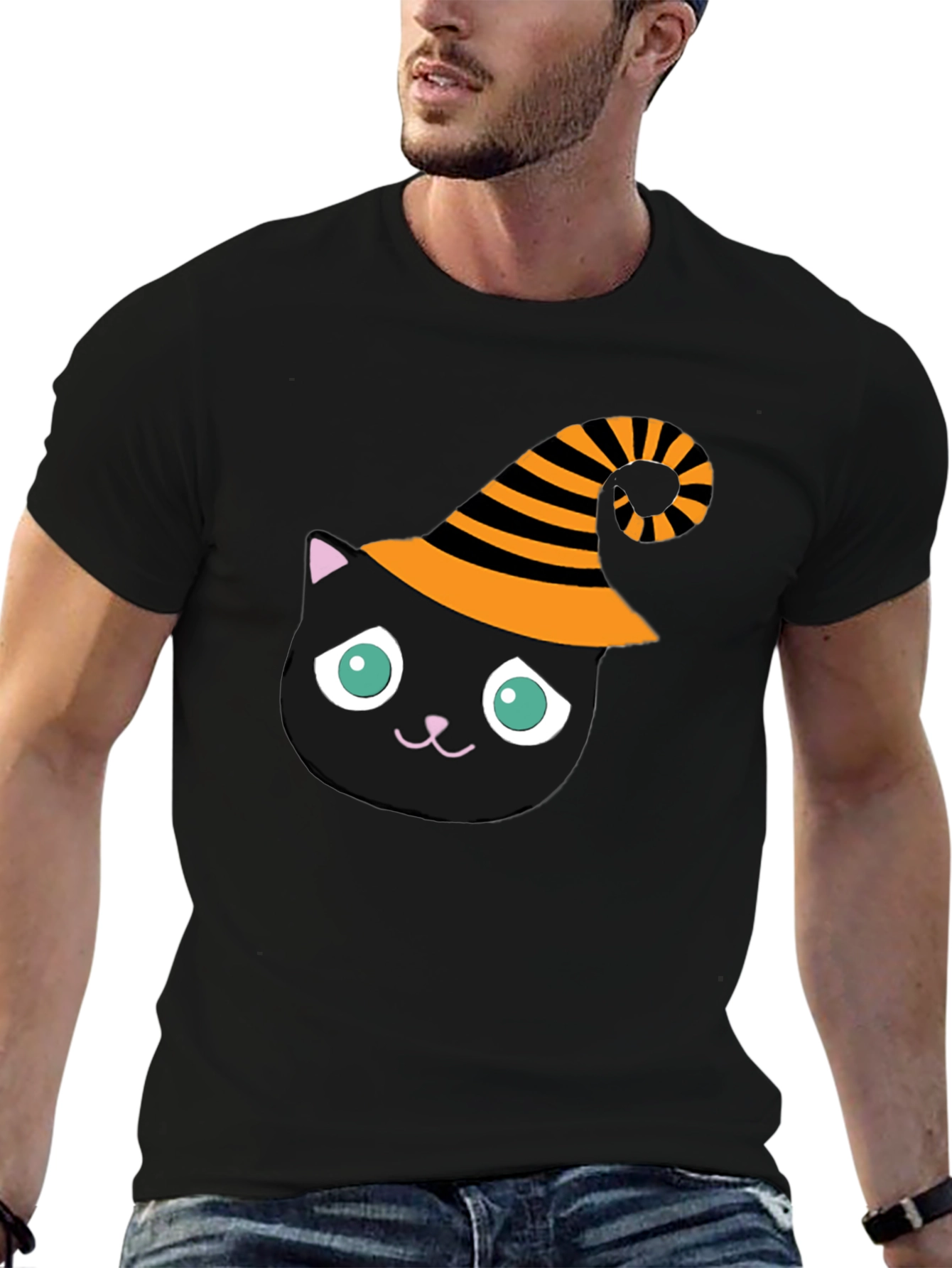 Halloween Cat T-Shirt - Witch Hat Black Cat Tee
