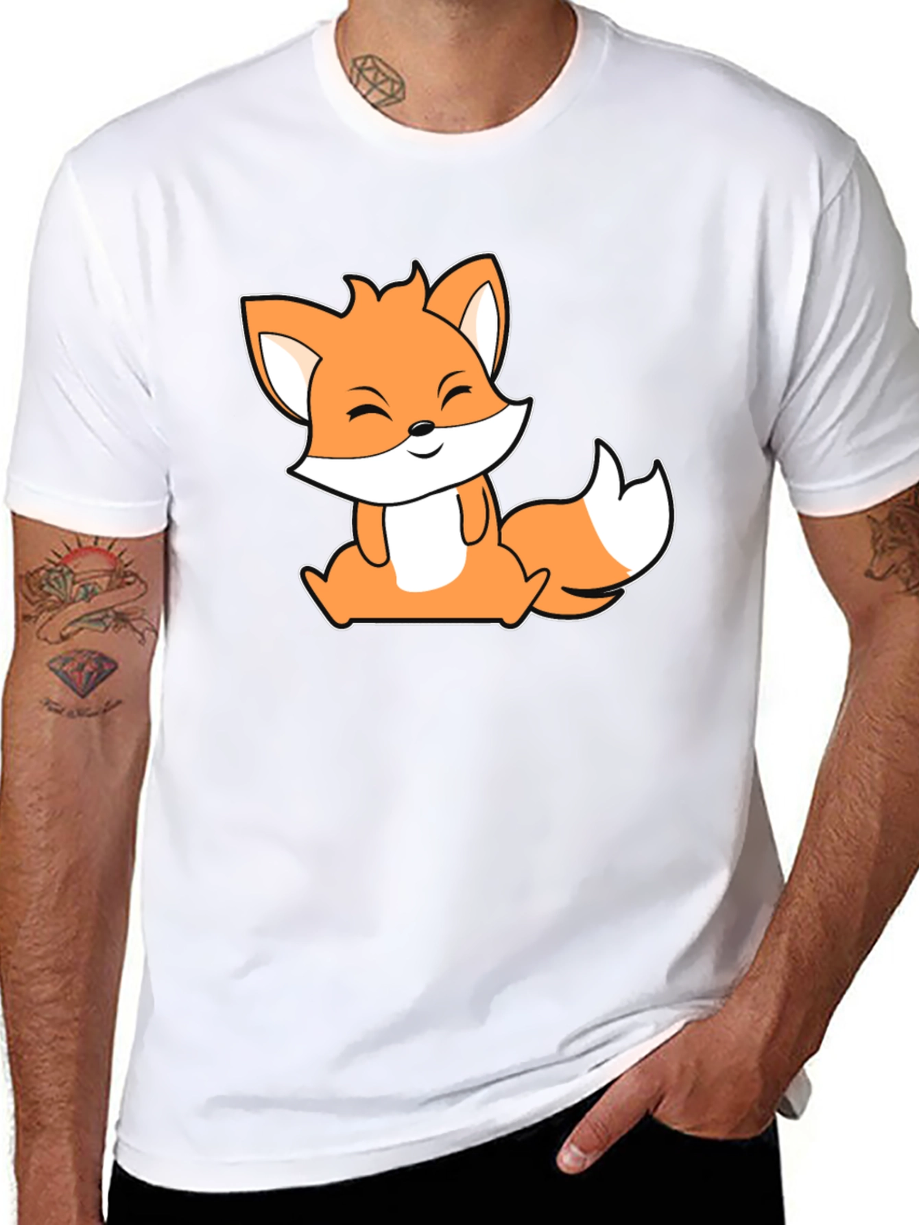 Cute Fox Graphic Black T-Shirt