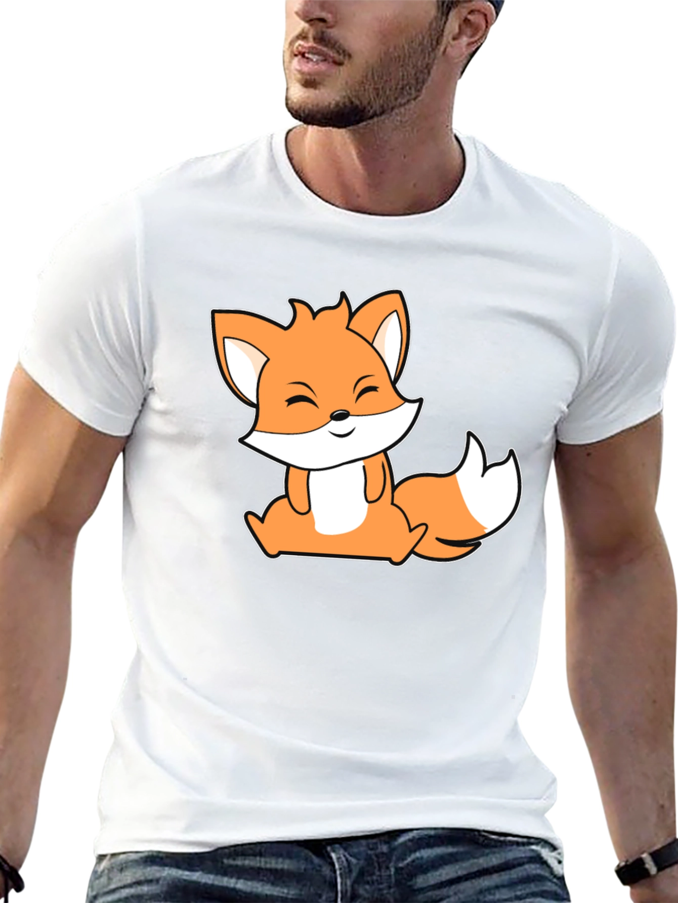 Cute Fox Graphic Black T-Shirt