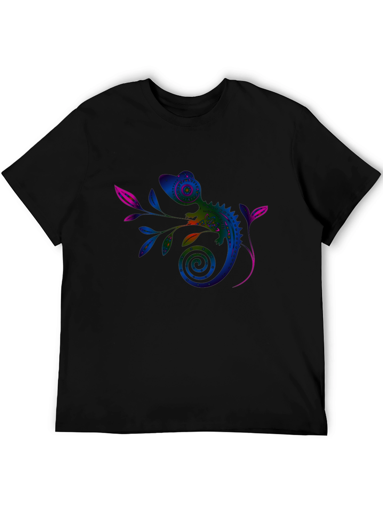Vivid Chameleon Graphic Tee - Black Casual T-Shirt