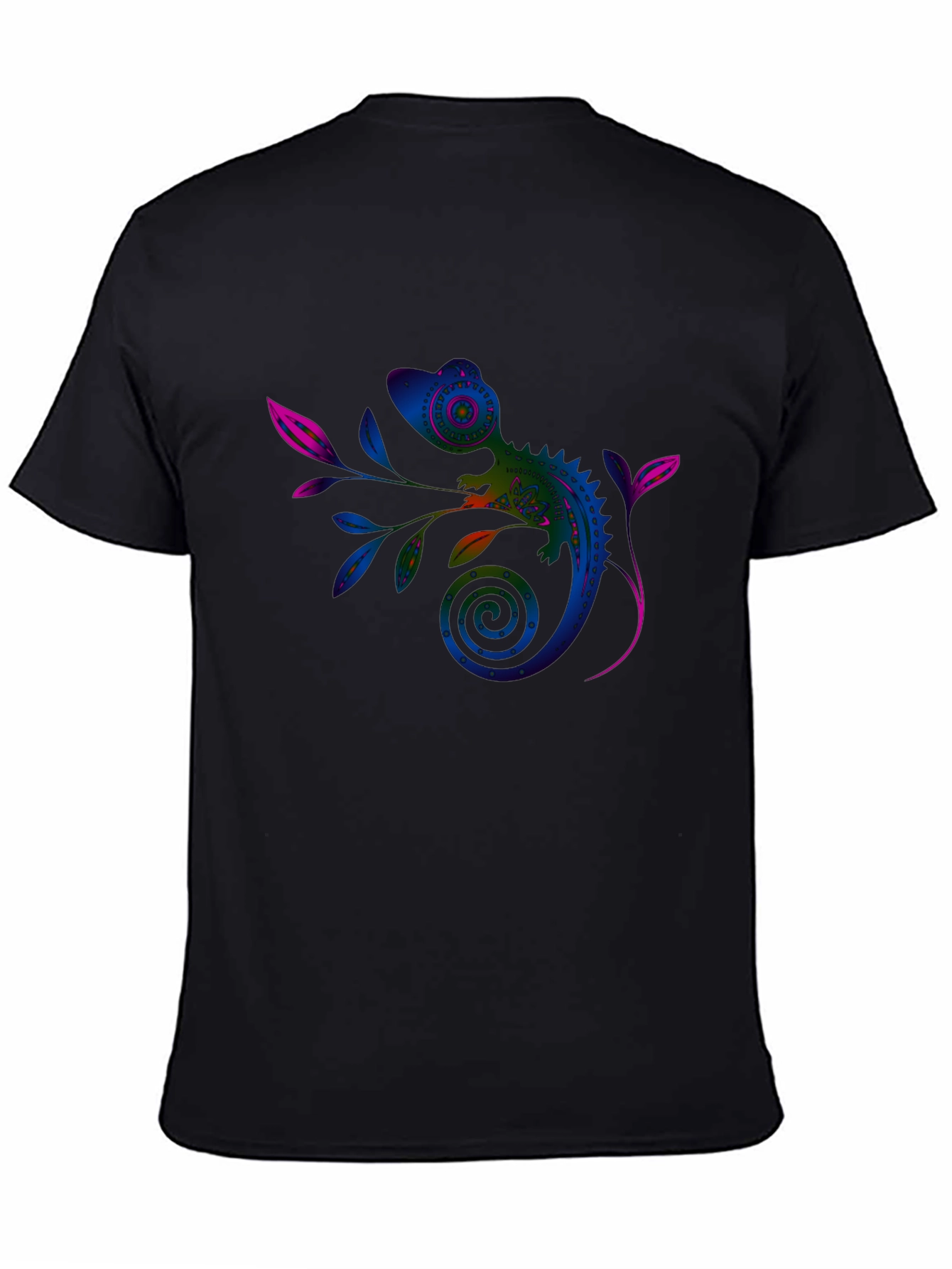 Vivid Chameleon Graphic Tee - Black Casual T-Shirt