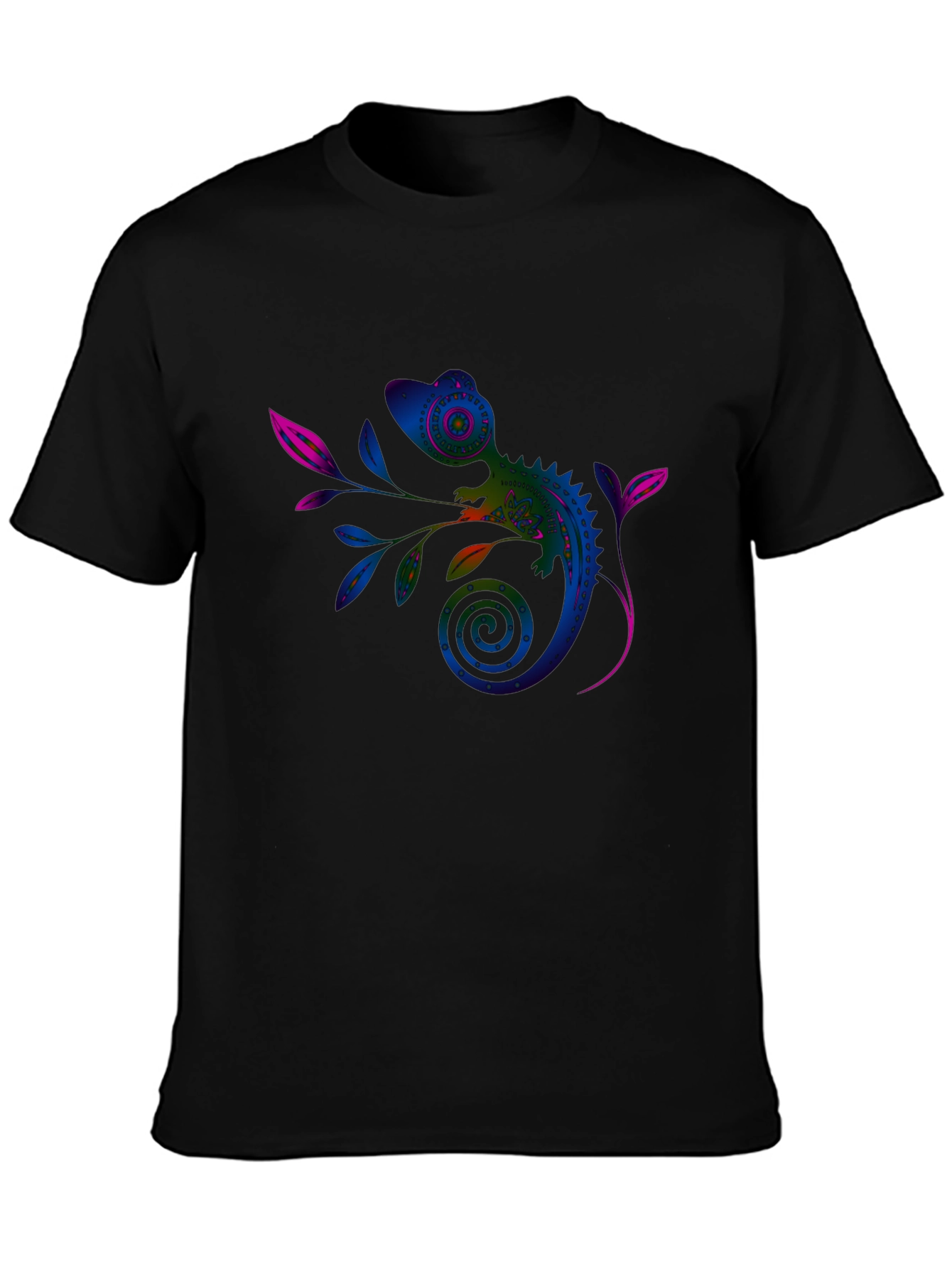 Vivid Chameleon Graphic Tee - Black Casual T-Shirt
