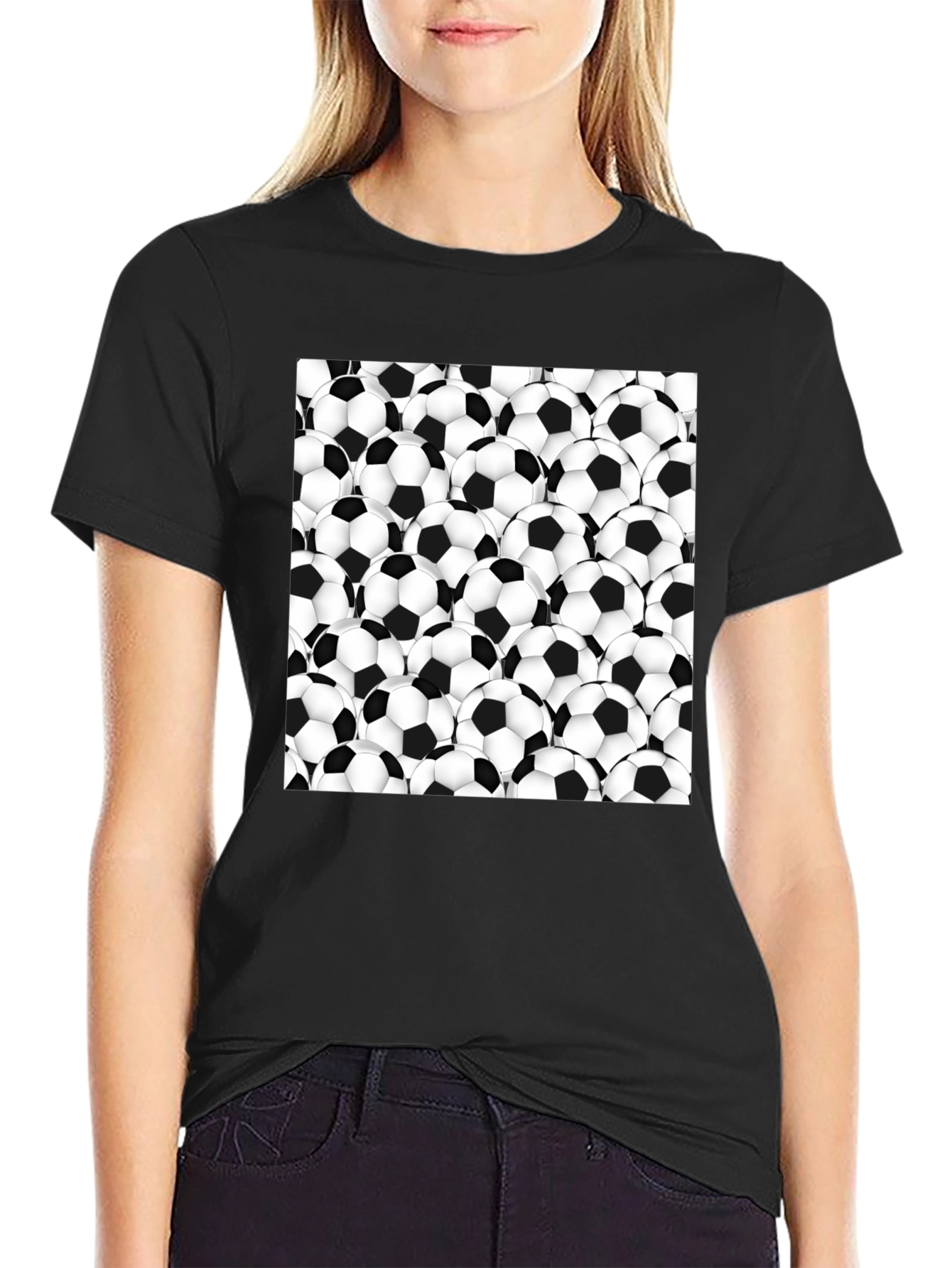 Soccer Ball Pattern T-Shirt - Black