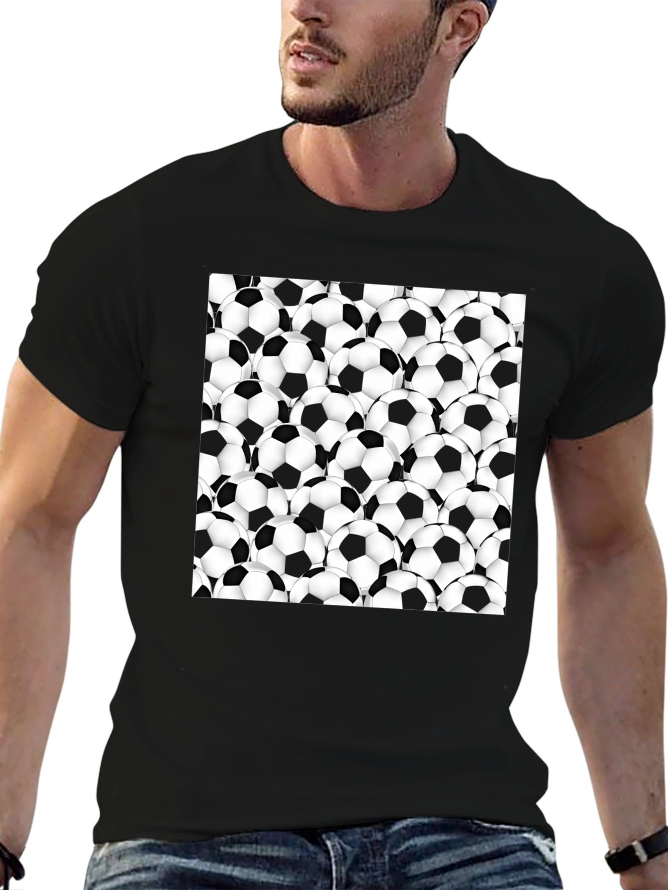 Soccer Ball Pattern T-Shirt - Black