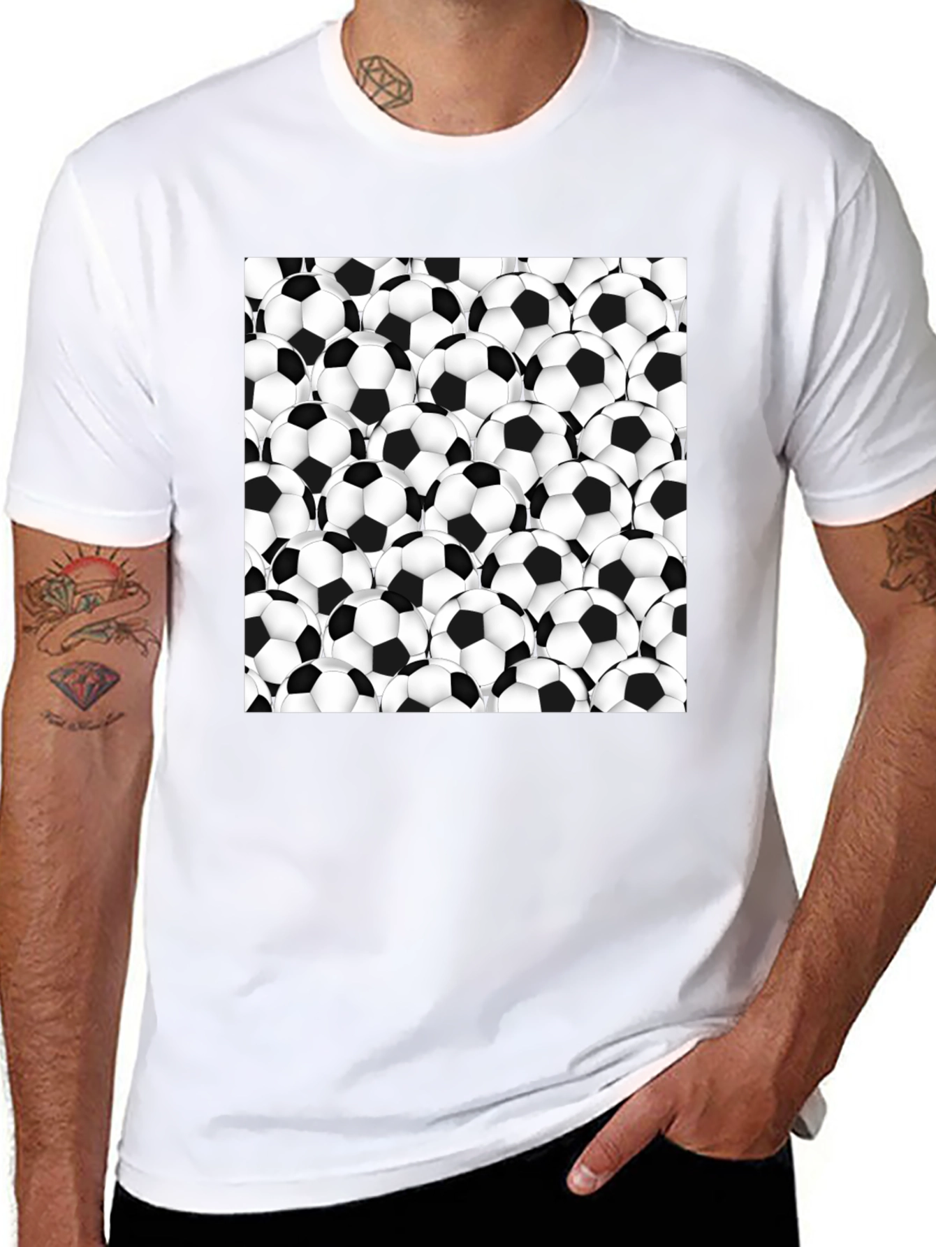 Soccer Ball Pattern T-Shirt - Black