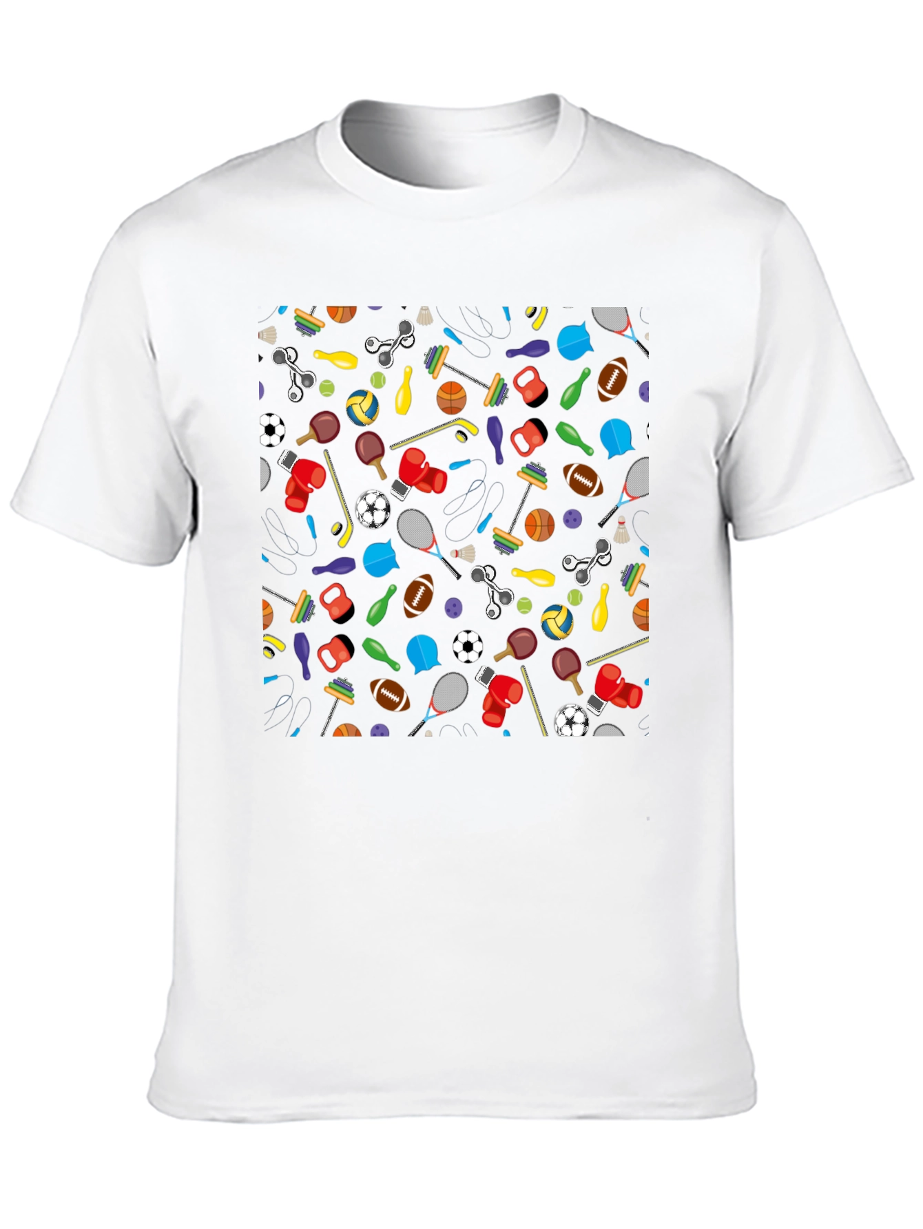 Fun Sports Pattern Black T-Shirt