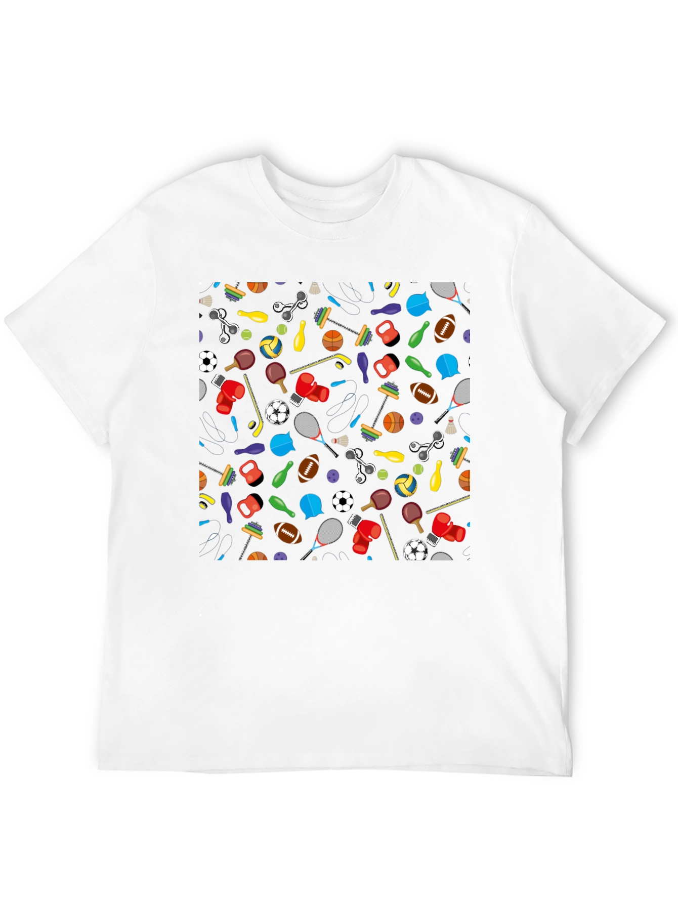 Fun Sports Pattern Black T-Shirt