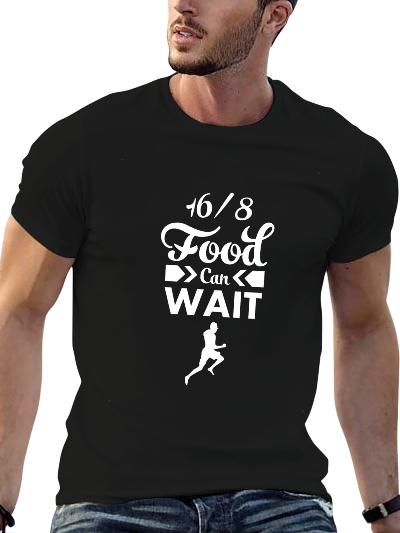 16/8 Food Can Wait Black T-Shirt