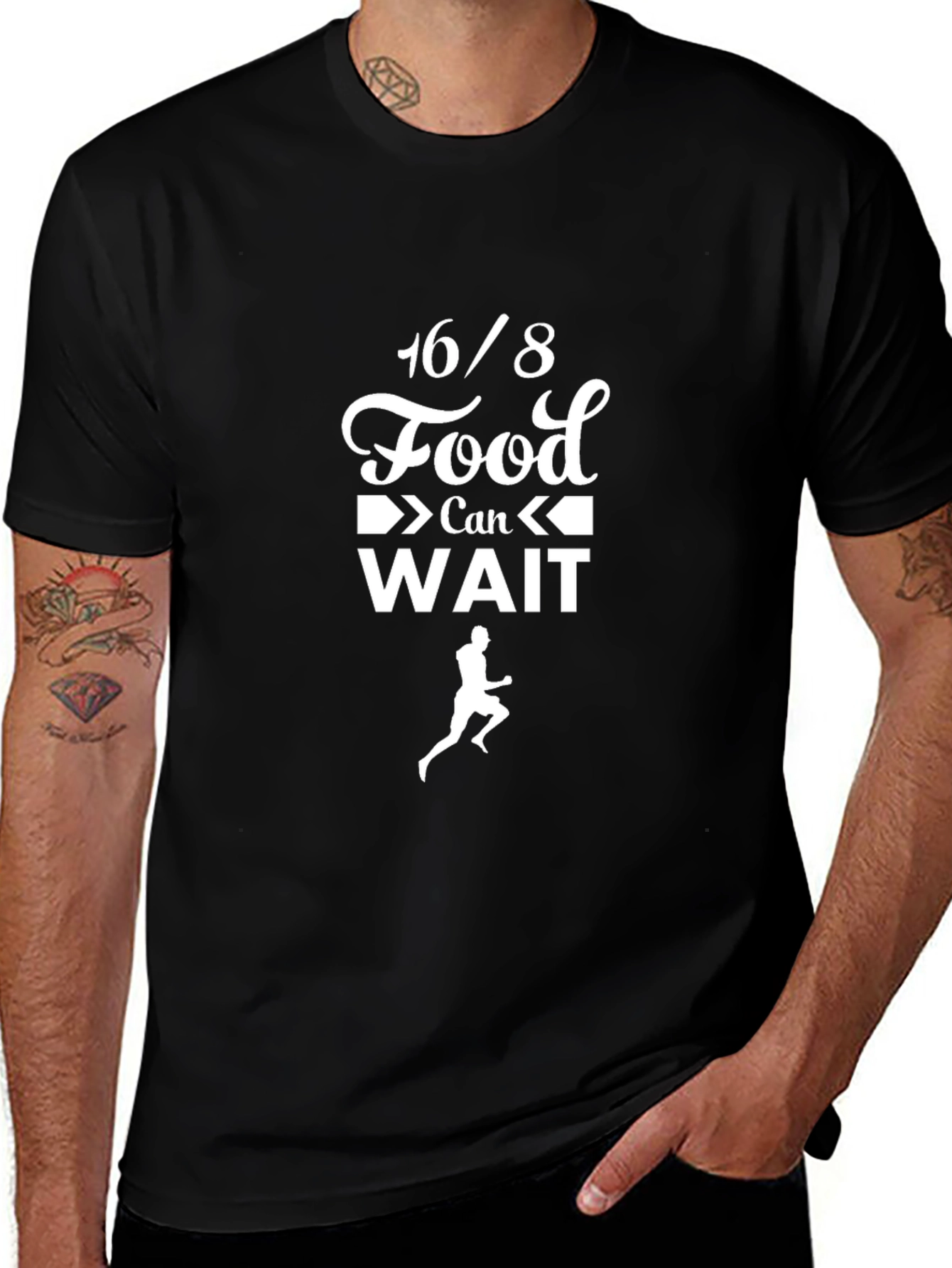 16/8 Food Can Wait Black T-Shirt