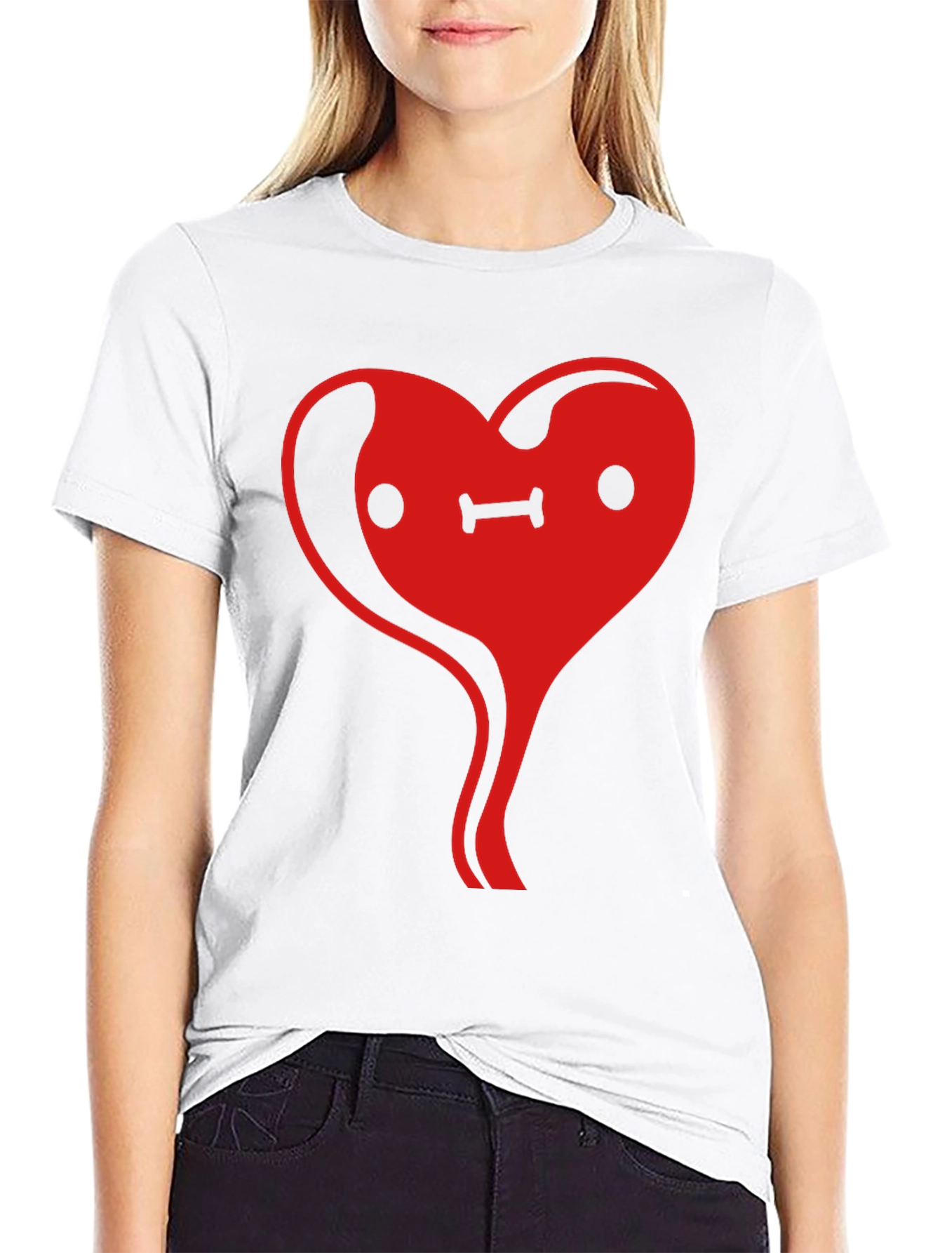 Heart Face Graphic Tee - Black Cotton Casual T-Shirt