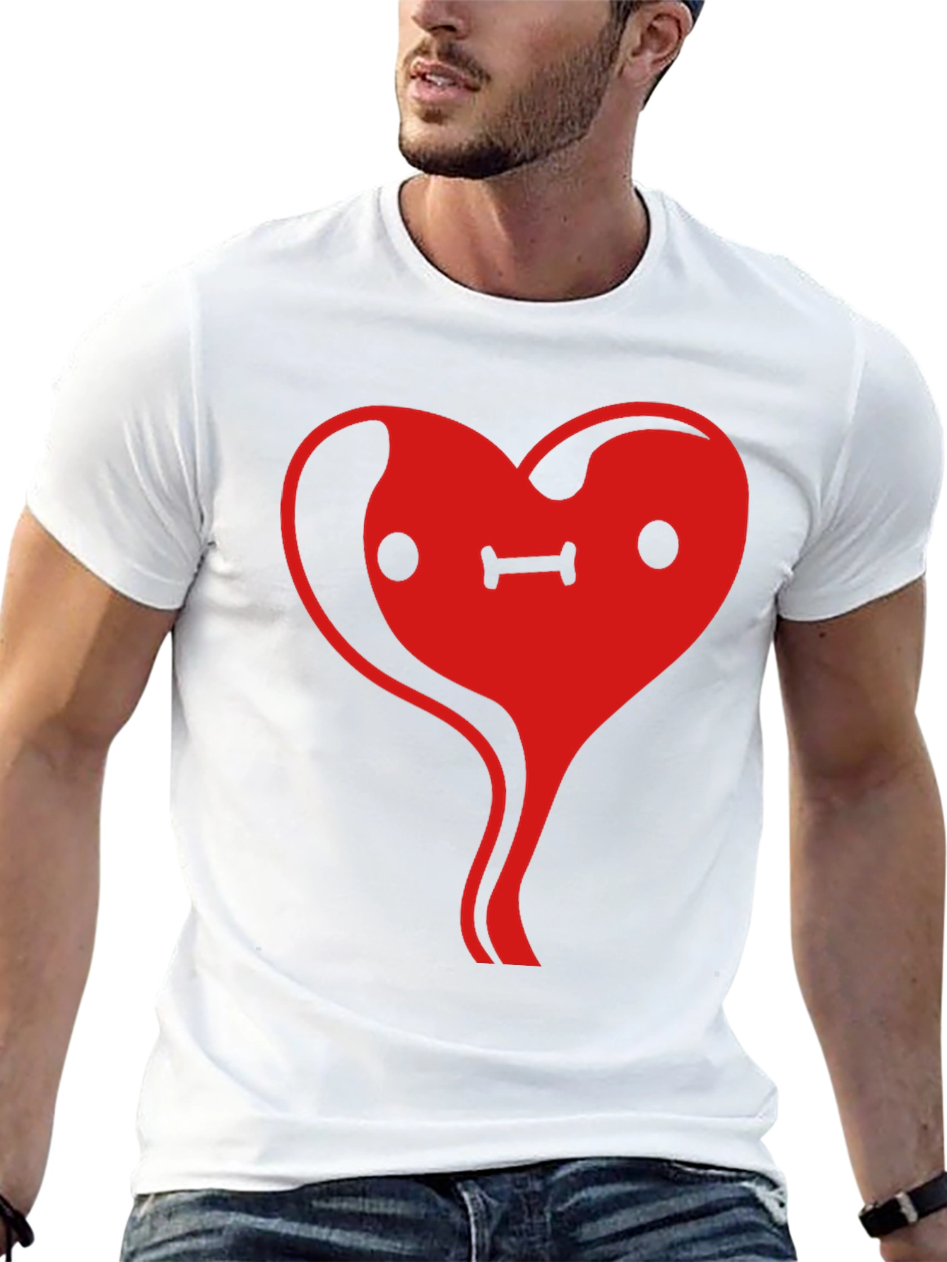 Heart Face Graphic Tee - Black Cotton Casual T-Shirt