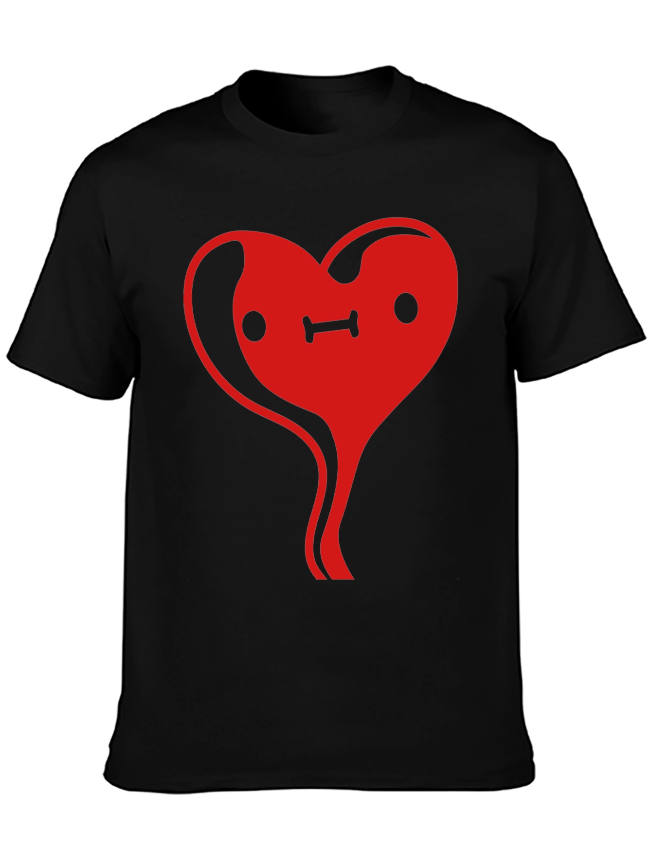 Heart Face Graphic Tee - Black Cotton Casual T-Shirt