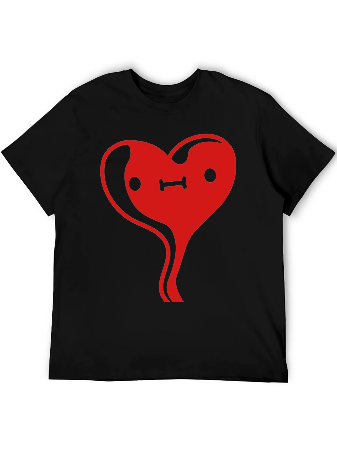 Heart Face Graphic Tee - Black Cotton Casual T-Shirt