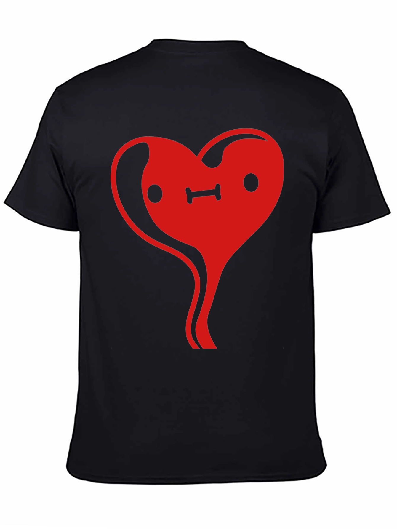 Heart Face Graphic Tee - Black Cotton Casual T-Shirt