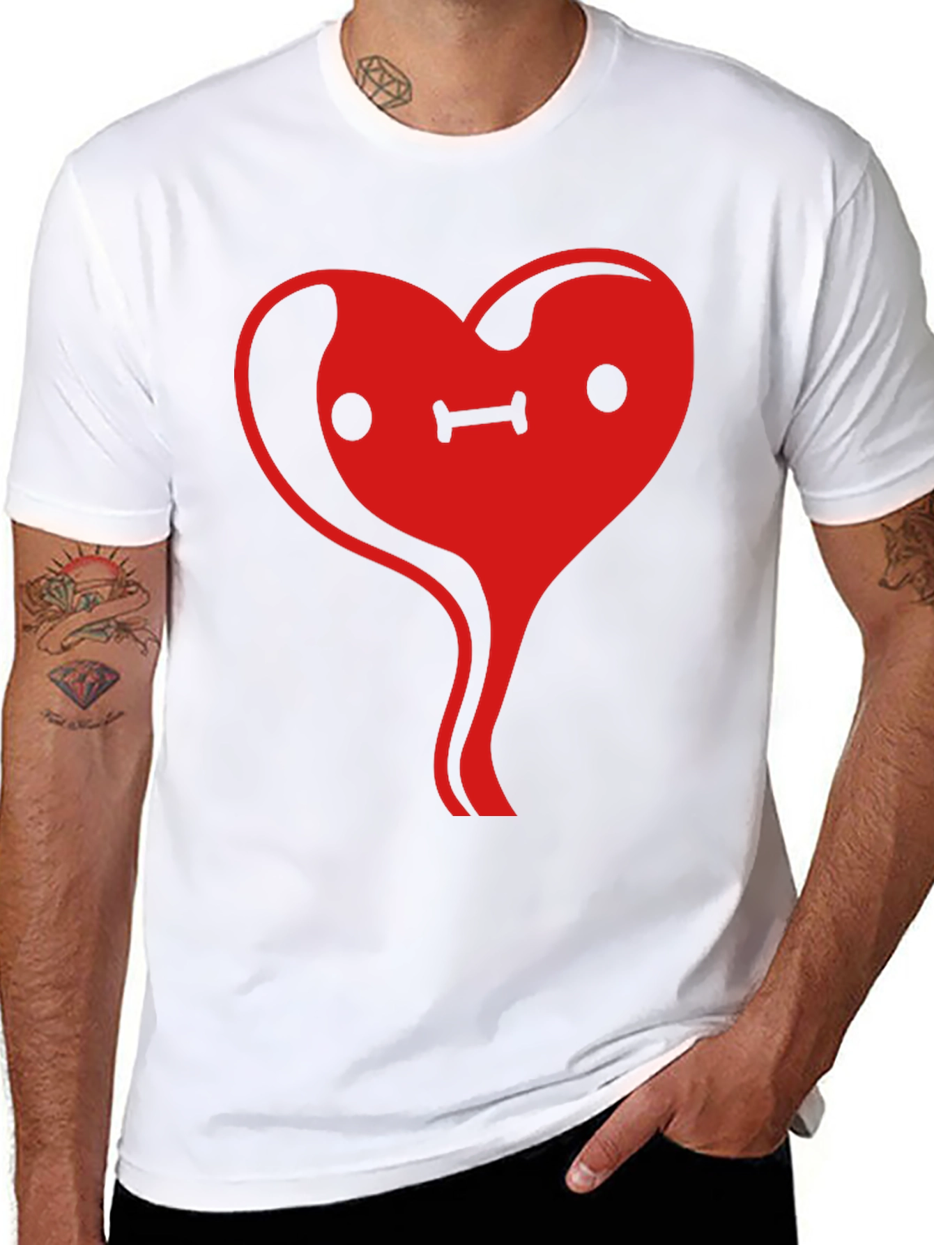 Heart Face Graphic Tee - Black Cotton Casual T-Shirt