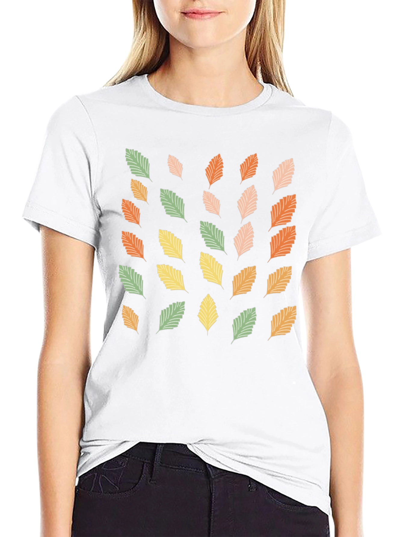 Autumn Leaves Print Black T-Shirt