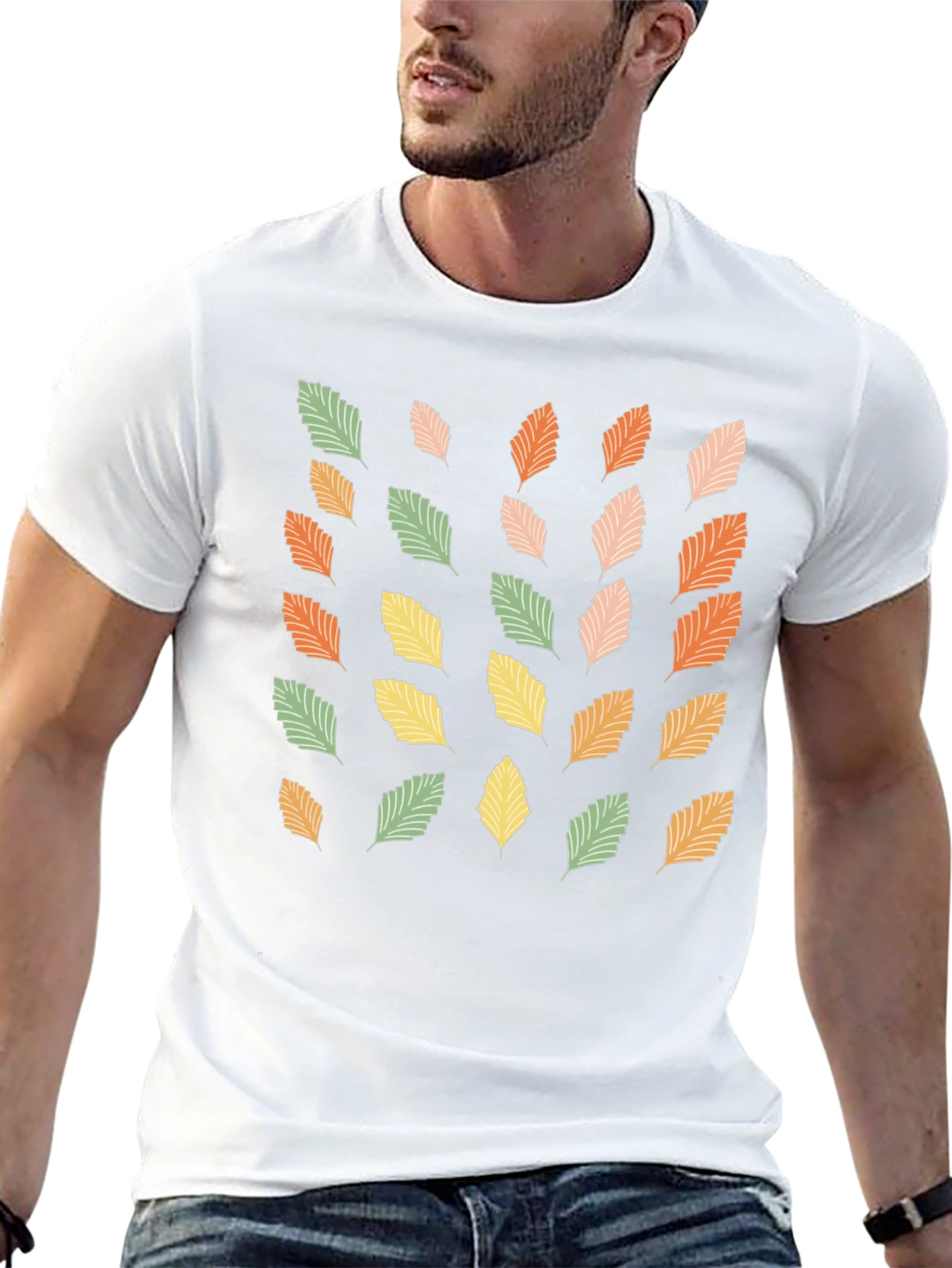Autumn Leaves Print Black T-Shirt