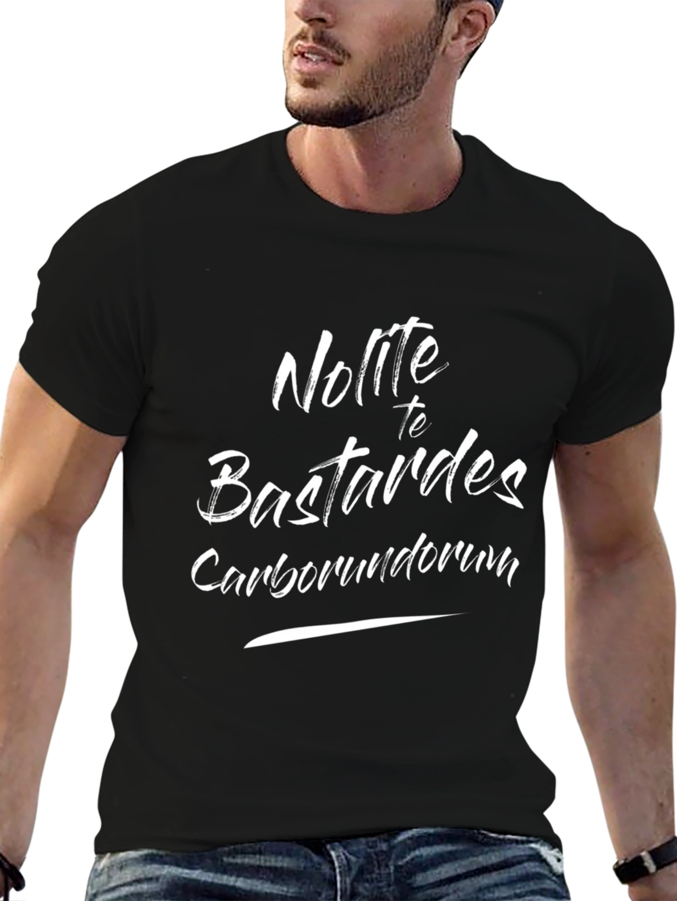 Mens Black T-Shirt with White Graphic Print