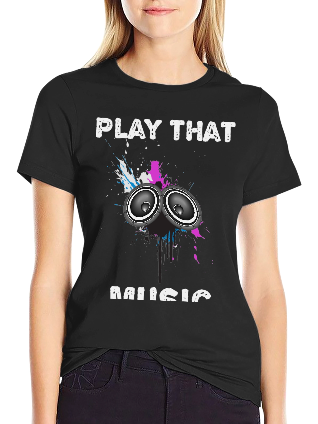Play That Music Graphic Tee - Black Cotton Blend