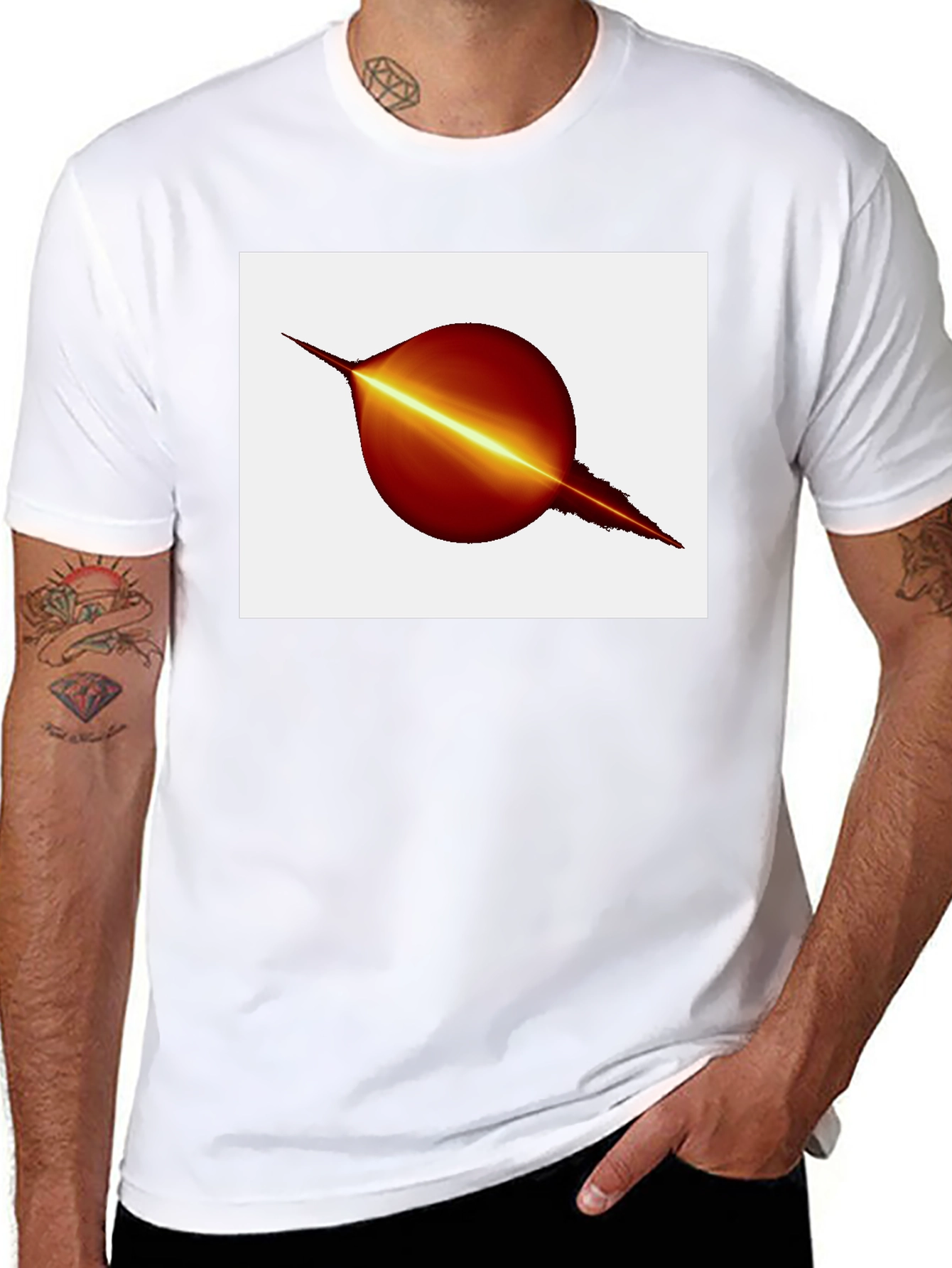 Black T-Shirt with Abstract Planet Graphic