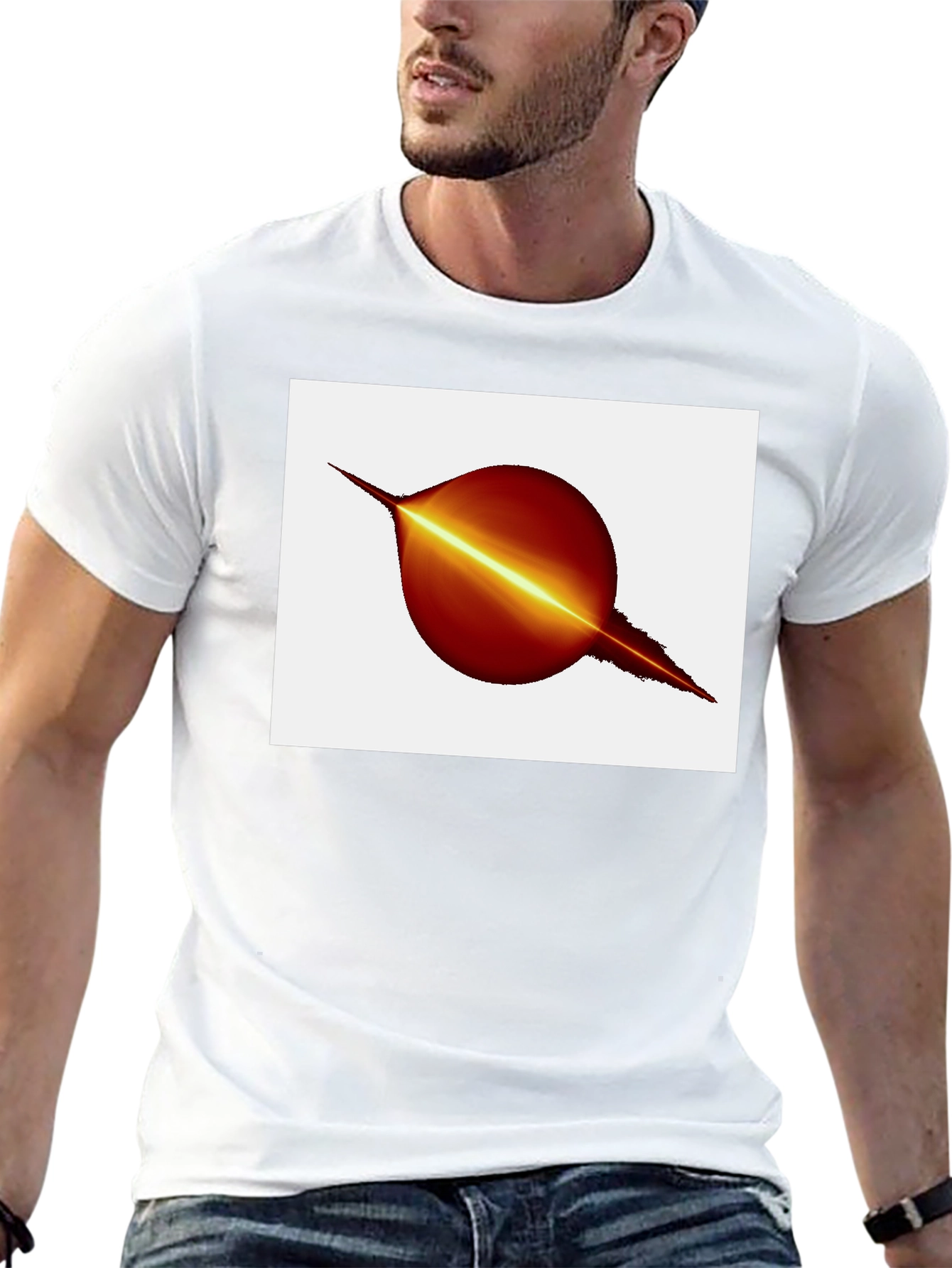 Black T-Shirt with Abstract Planet Graphic