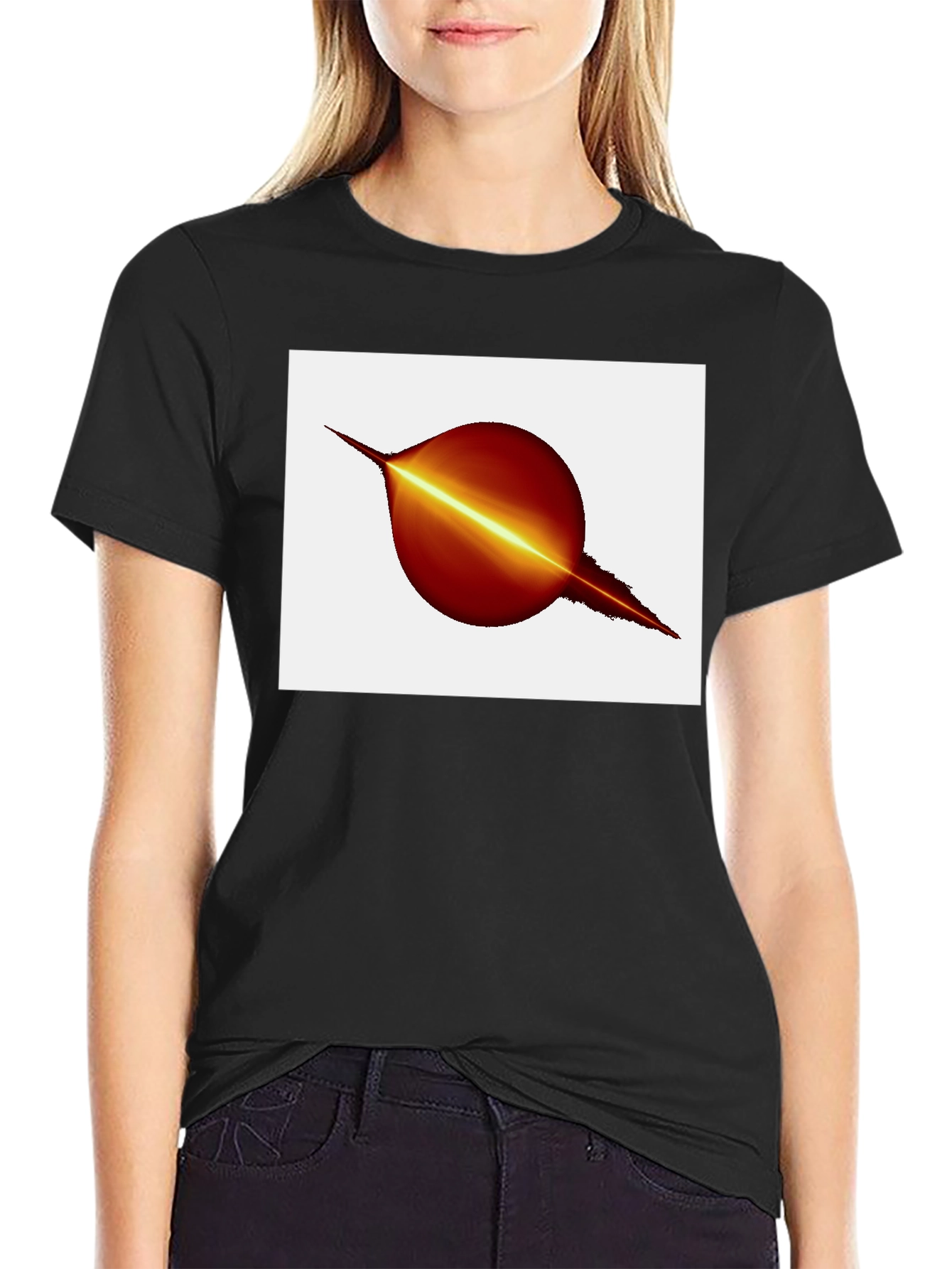 Black T-Shirt with Abstract Planet Graphic
