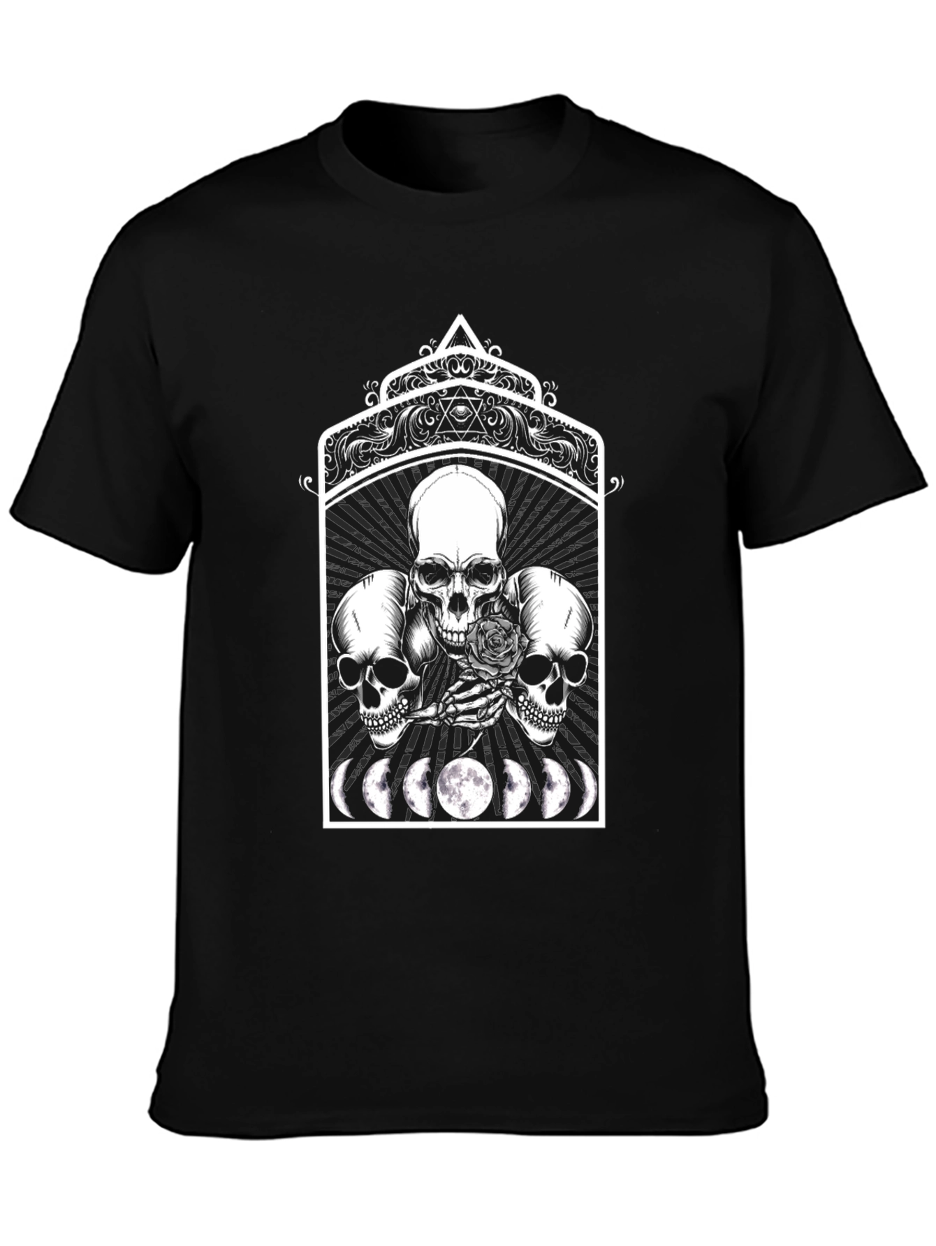 Skull Moon Phase Graphic Tee - Black