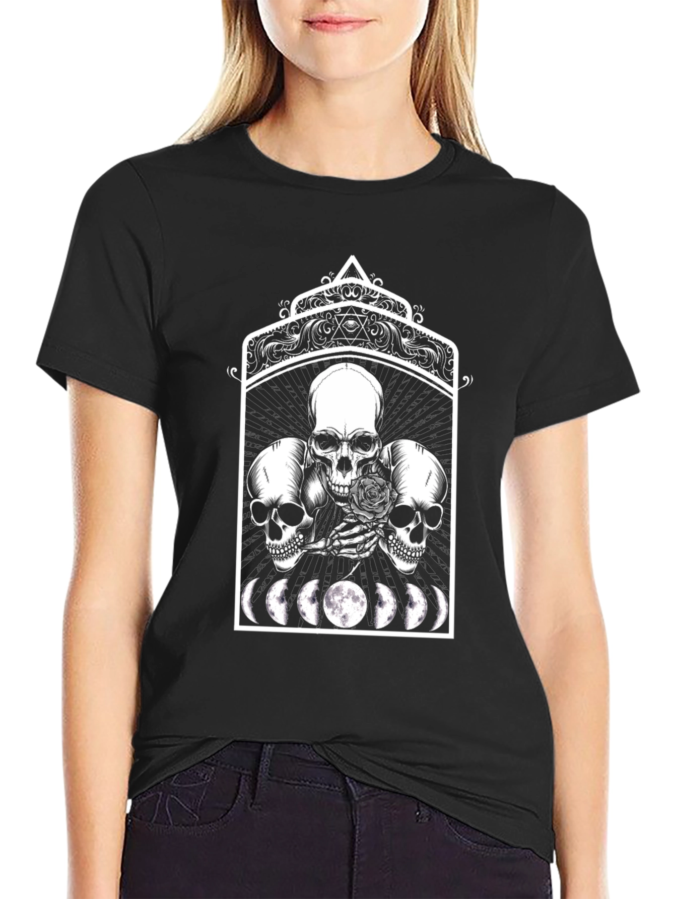 Skull Moon Phase Graphic Tee - Black