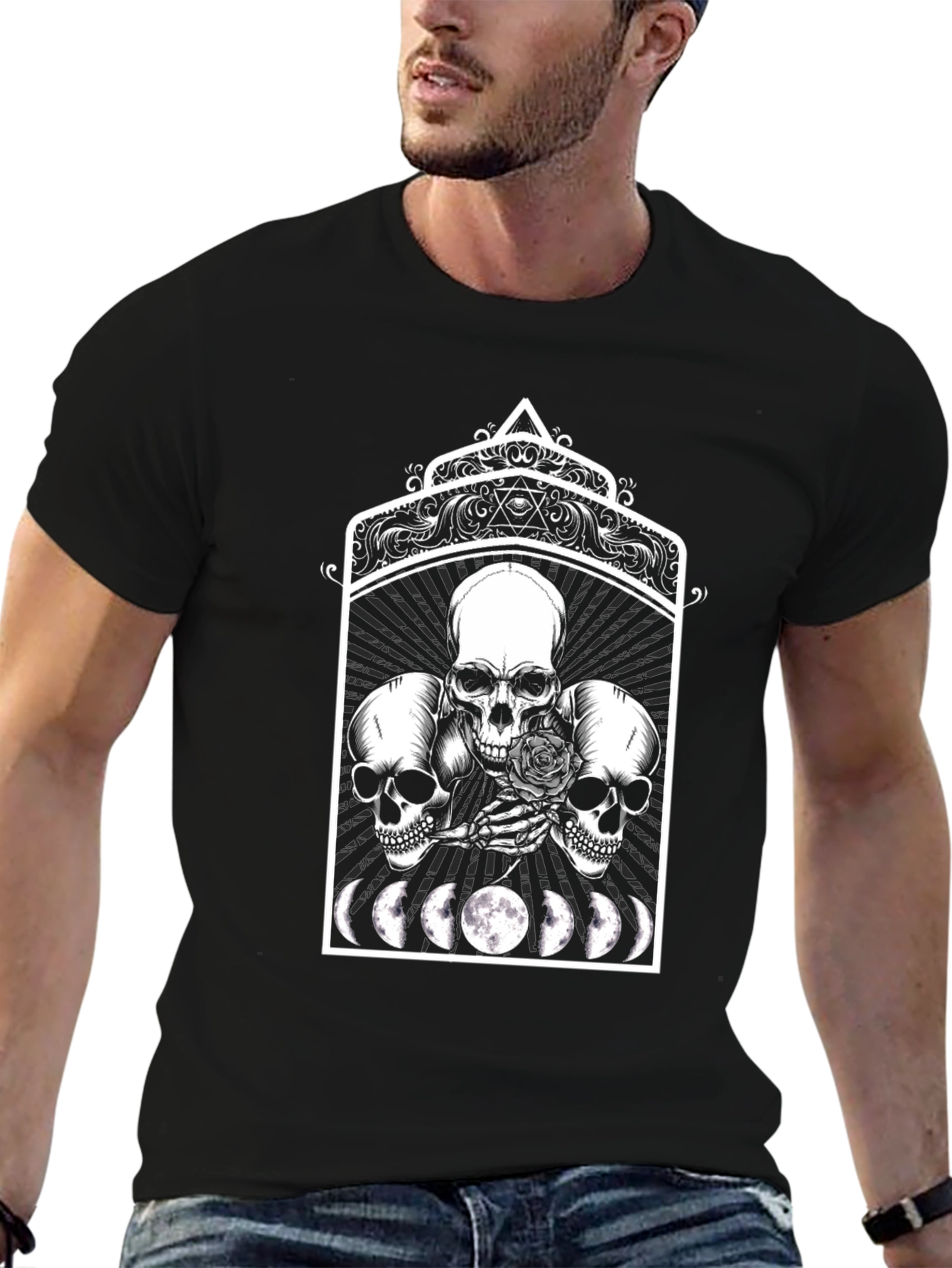 Skull Moon Phase Graphic Tee - Black