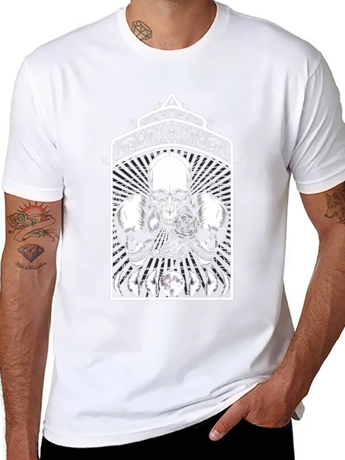 Skull Moon Phase Graphic Tee - Black