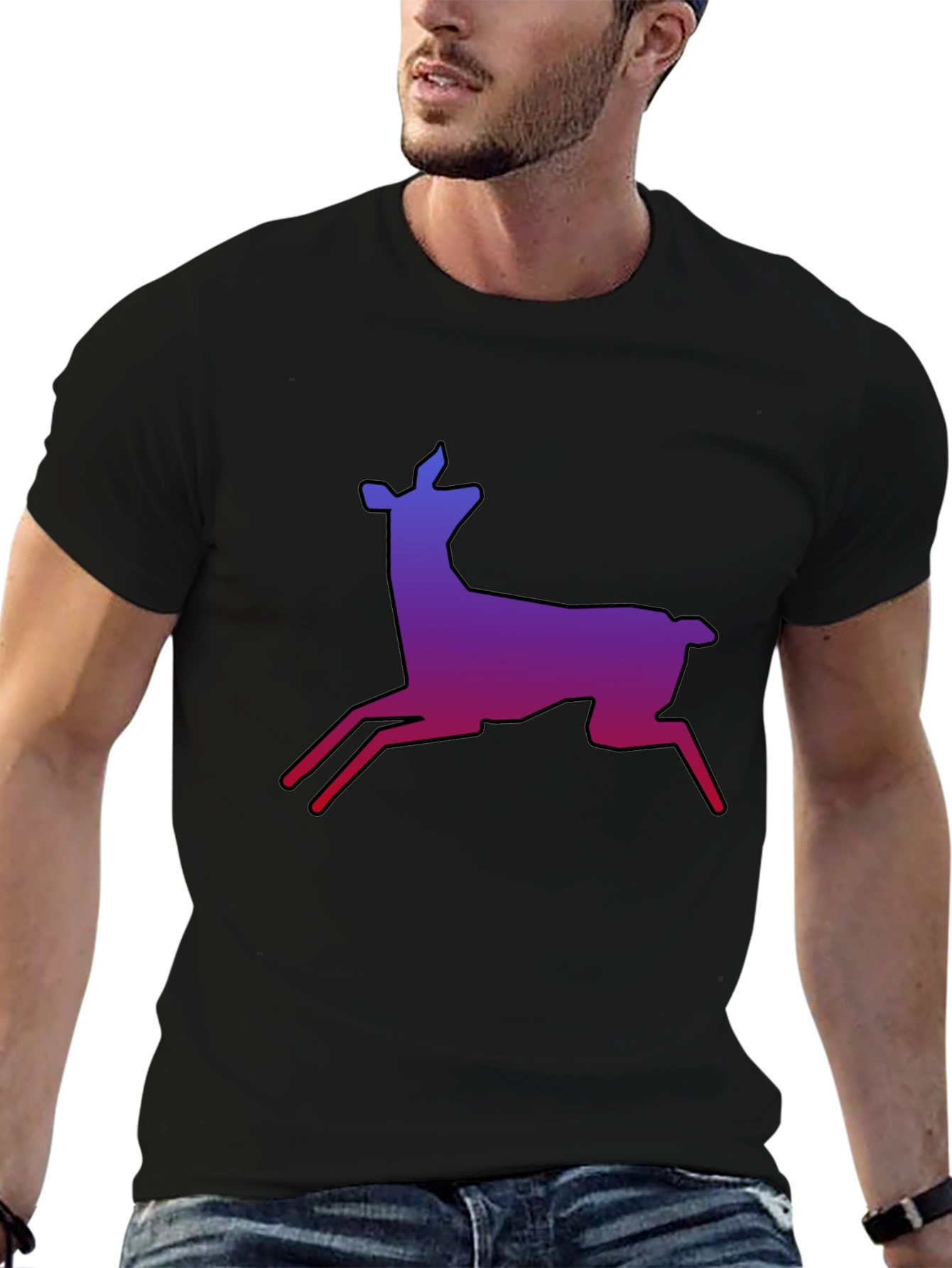 Gradient Deer Graphic Tee - Stylish Black T-Shirt