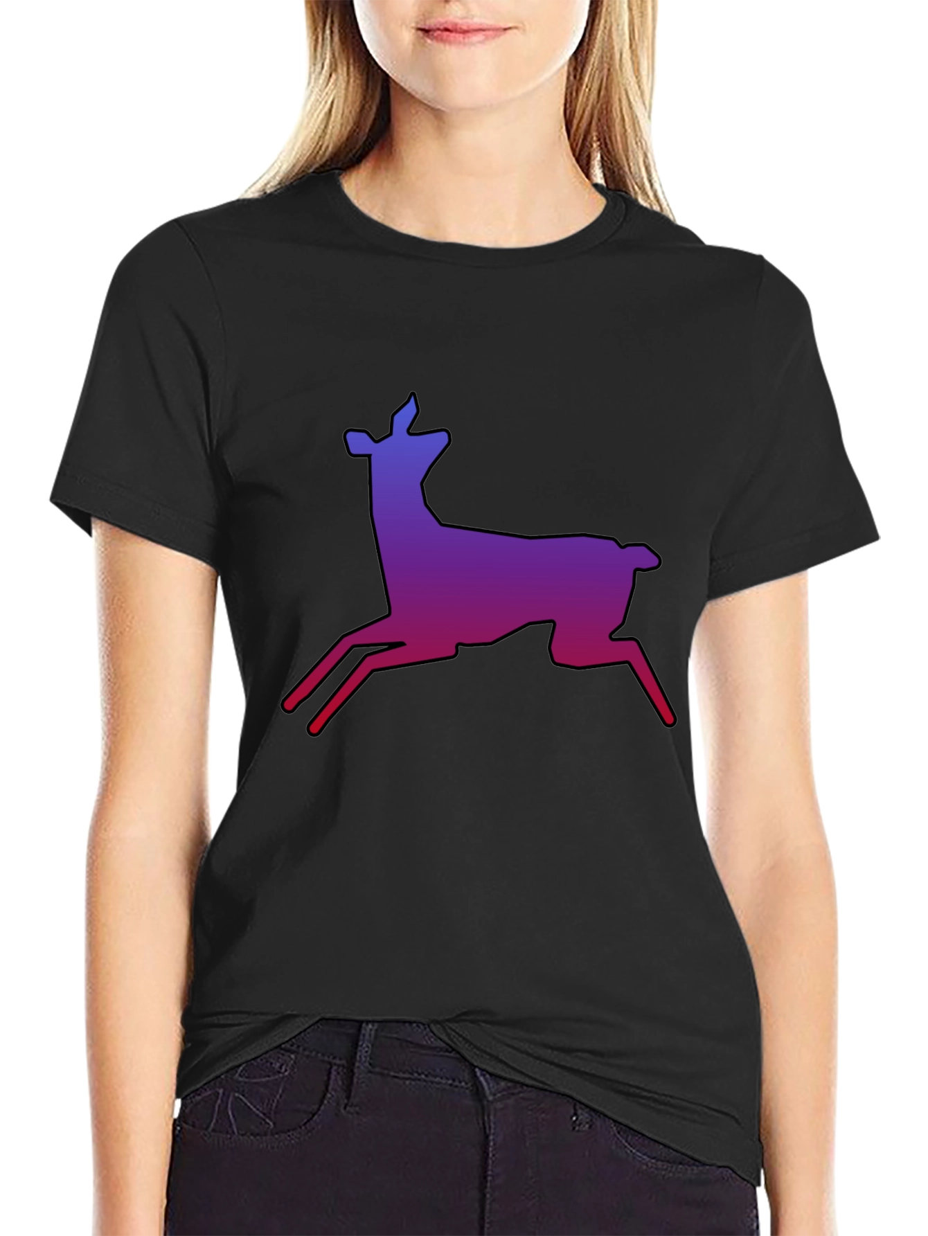 Gradient Deer Graphic Tee - Stylish Black T-Shirt
