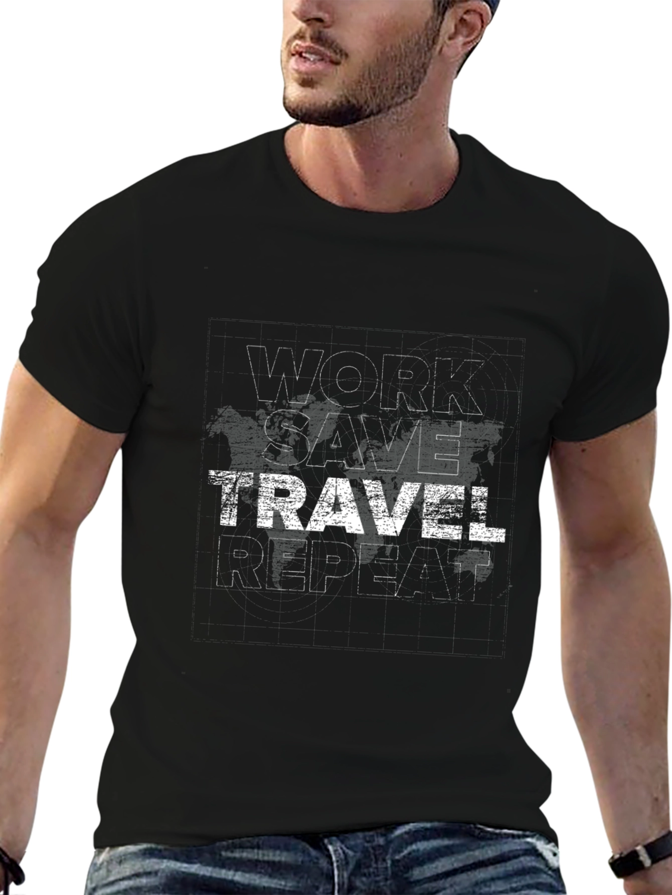 Work Save Travel Repeat Black Graphic Tee