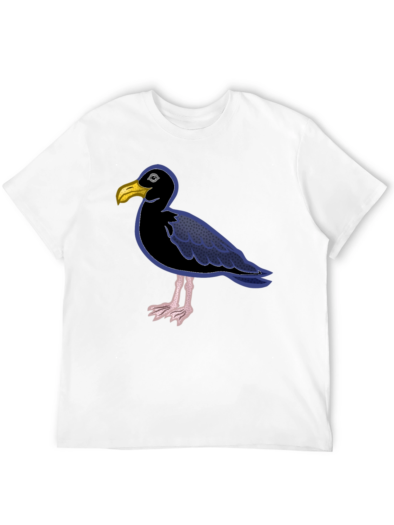 Black T-Shirt with Cartoon Seagull Design