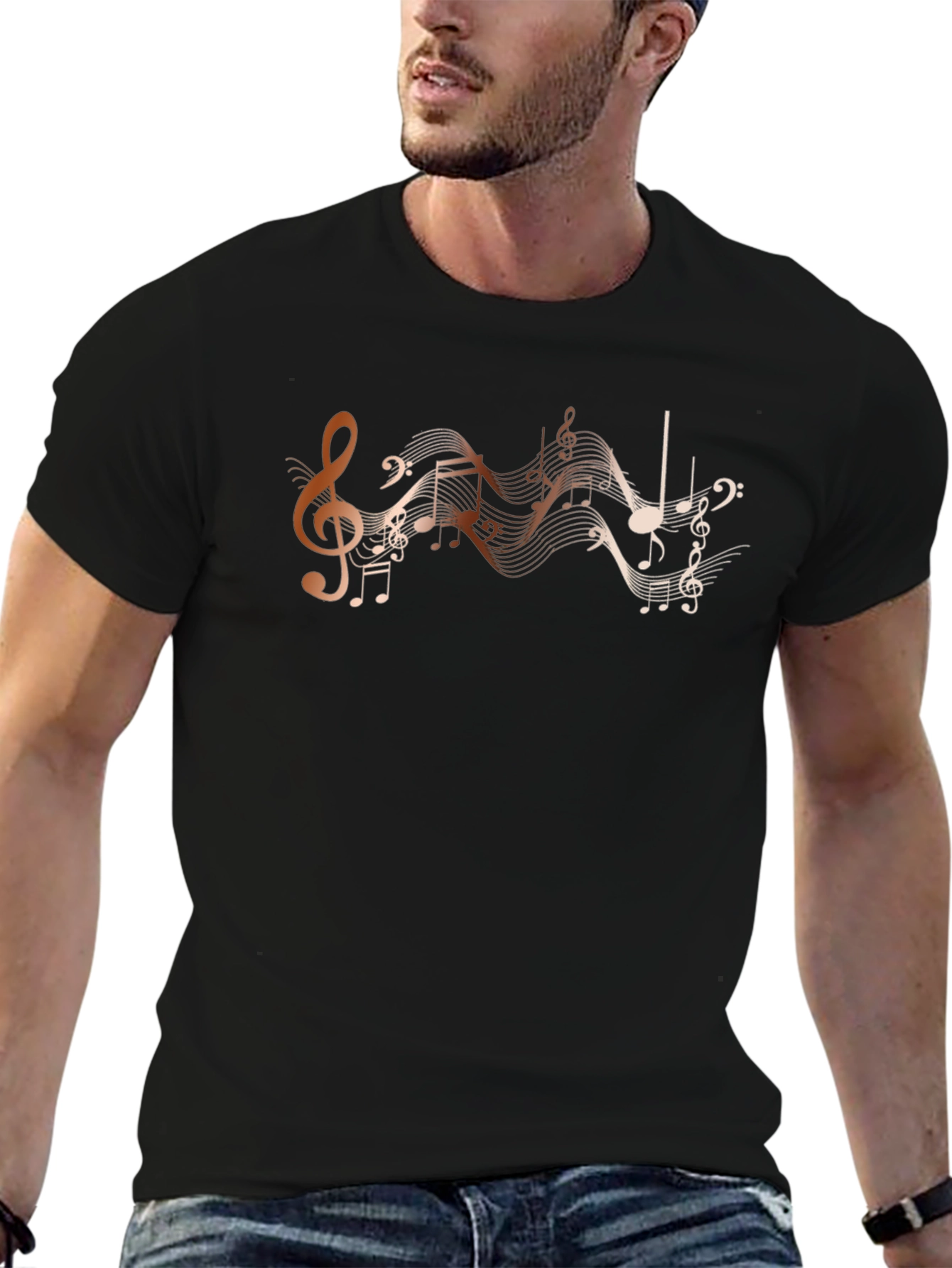 Musical Notes Graphic Black T-Shirt