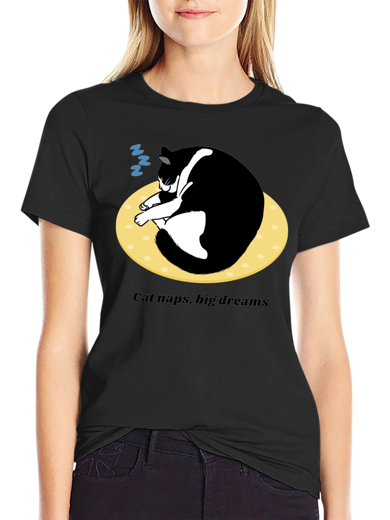 Cat Naps Big Dreams T-Shirt - Black