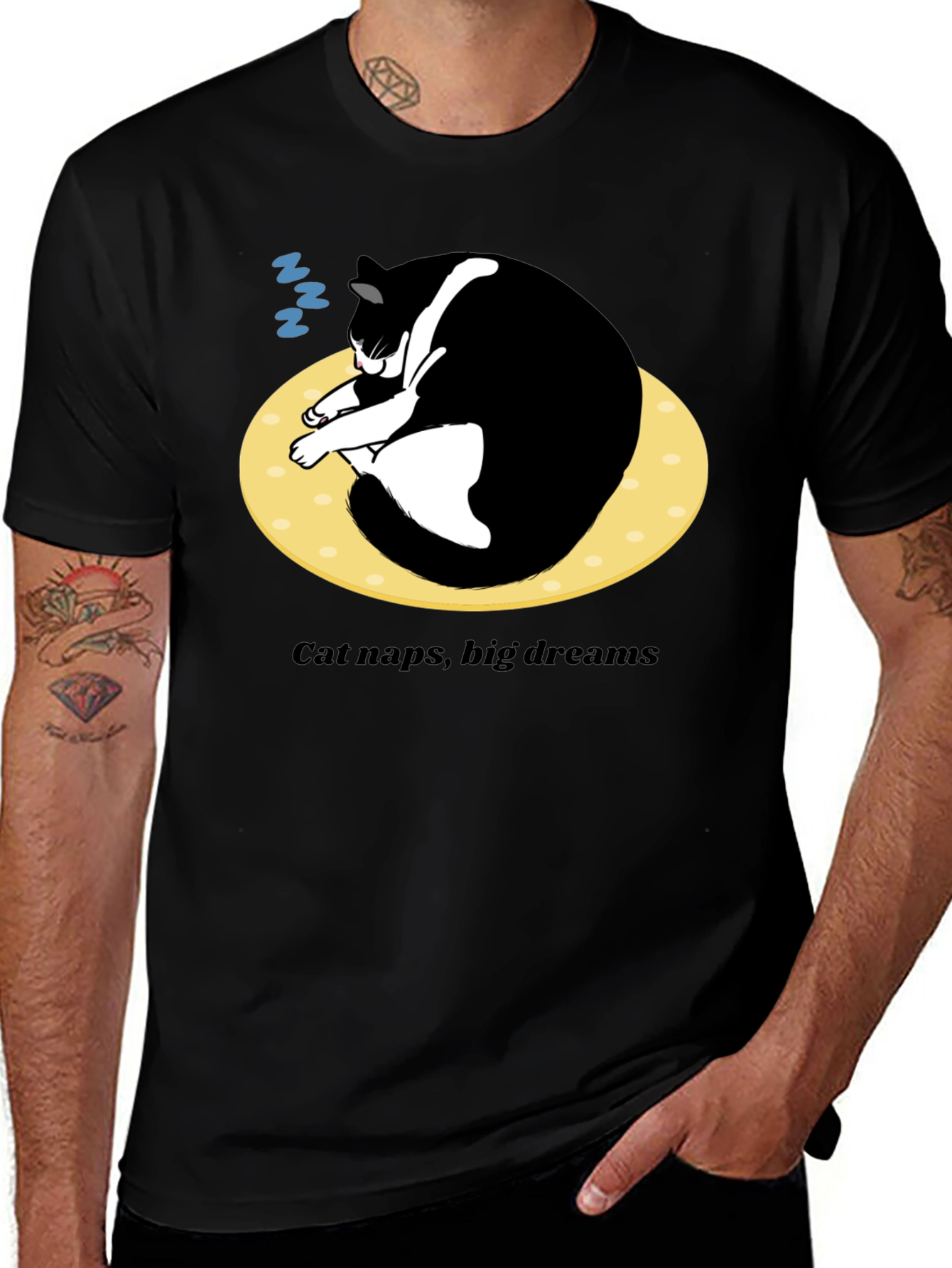 Cat Naps Big Dreams T-Shirt - Black